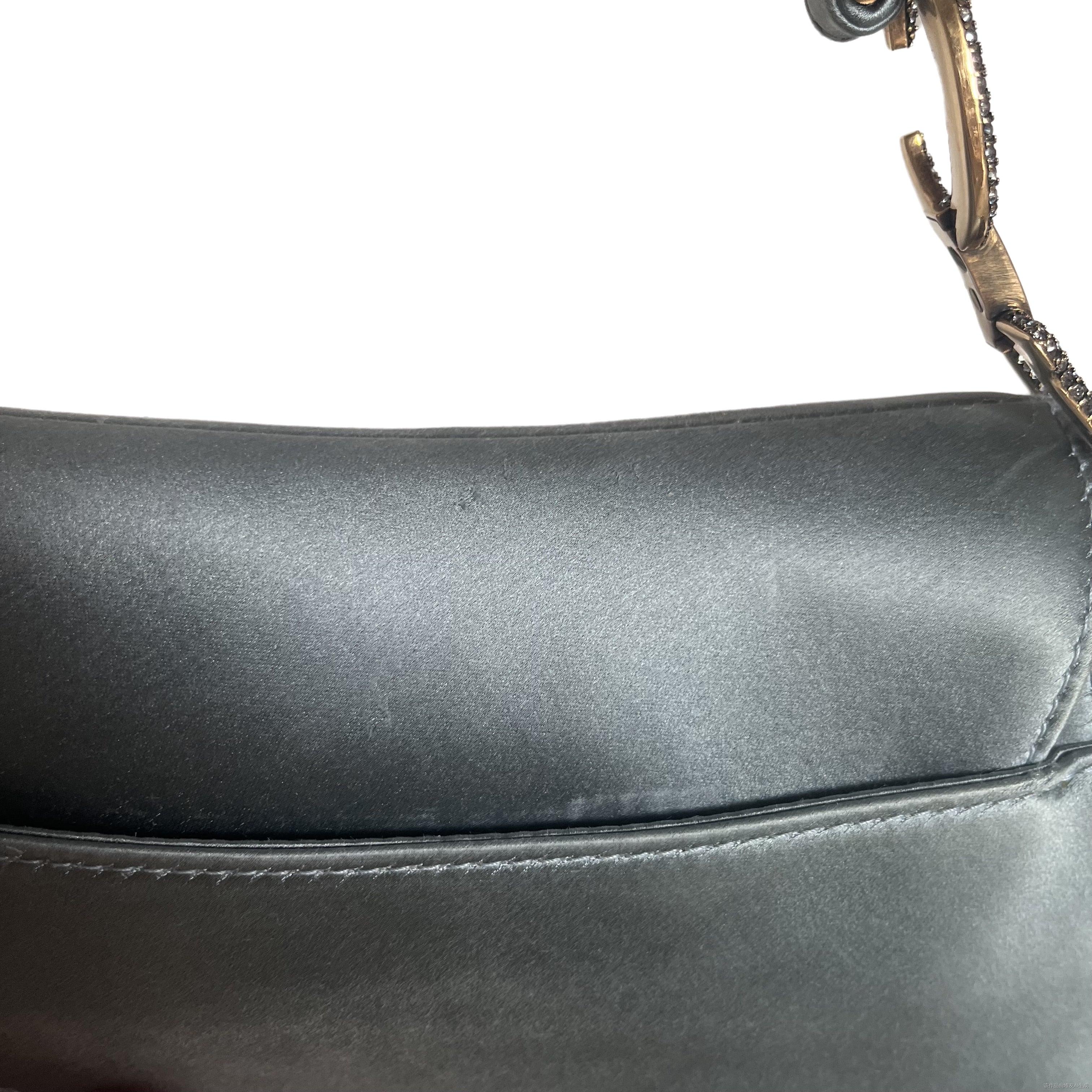 Gray Dior Saddle Mini Silk Blue Grey with Crystal Embedded Buckles