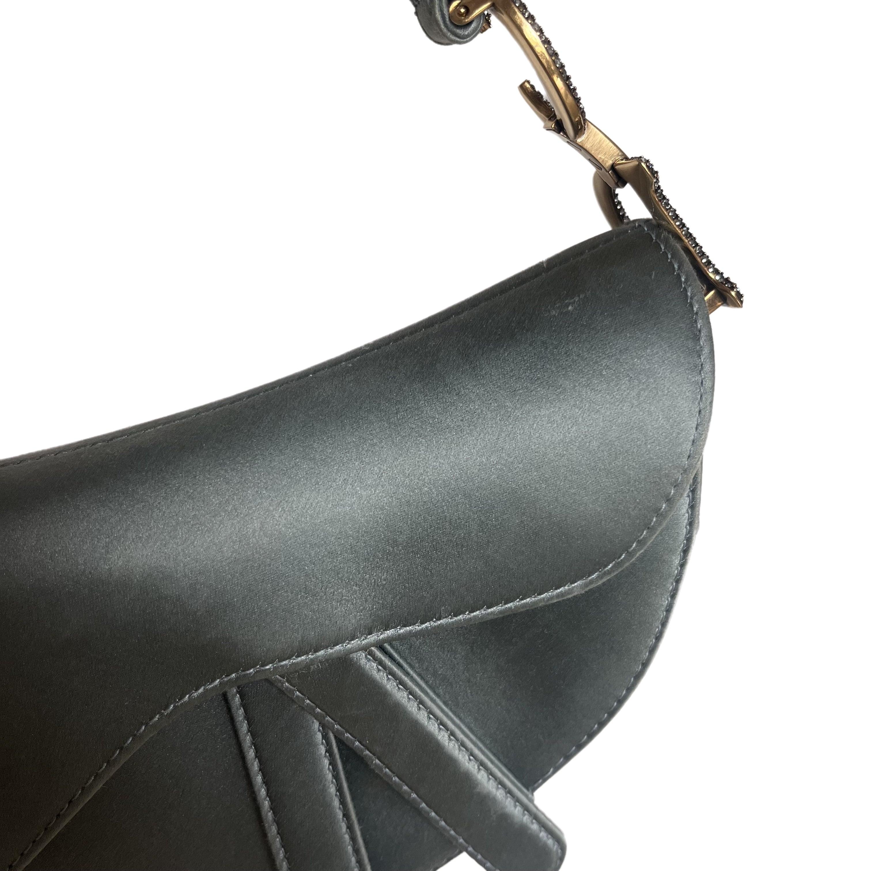 Dior Saddle Mini Silk Blue Grey with Crystal Embedded Buckles In Good Condition In AUBERVILLIERS, FR