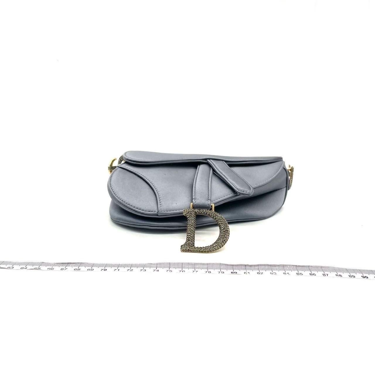 Dior Saddle Mini Silk Blue Grey with Crystal Embedded Buckles Pour femmes en vente