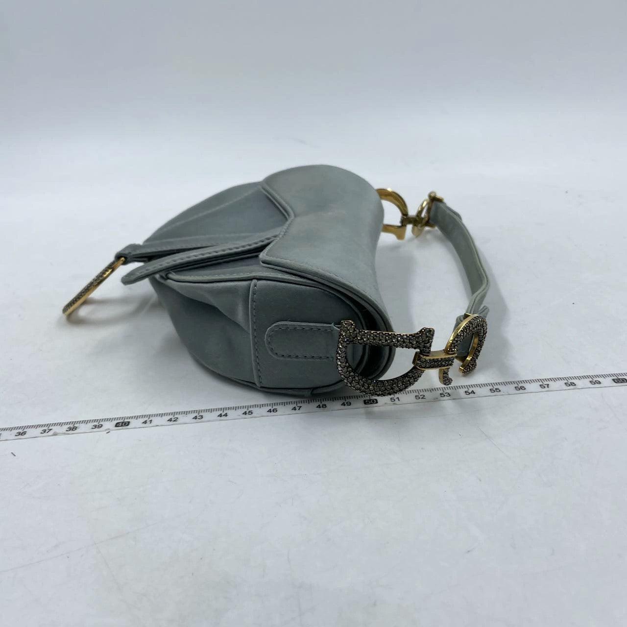 Dior Saddle Mini Silk Blue Grey with Crystal Embedded Buckles 1