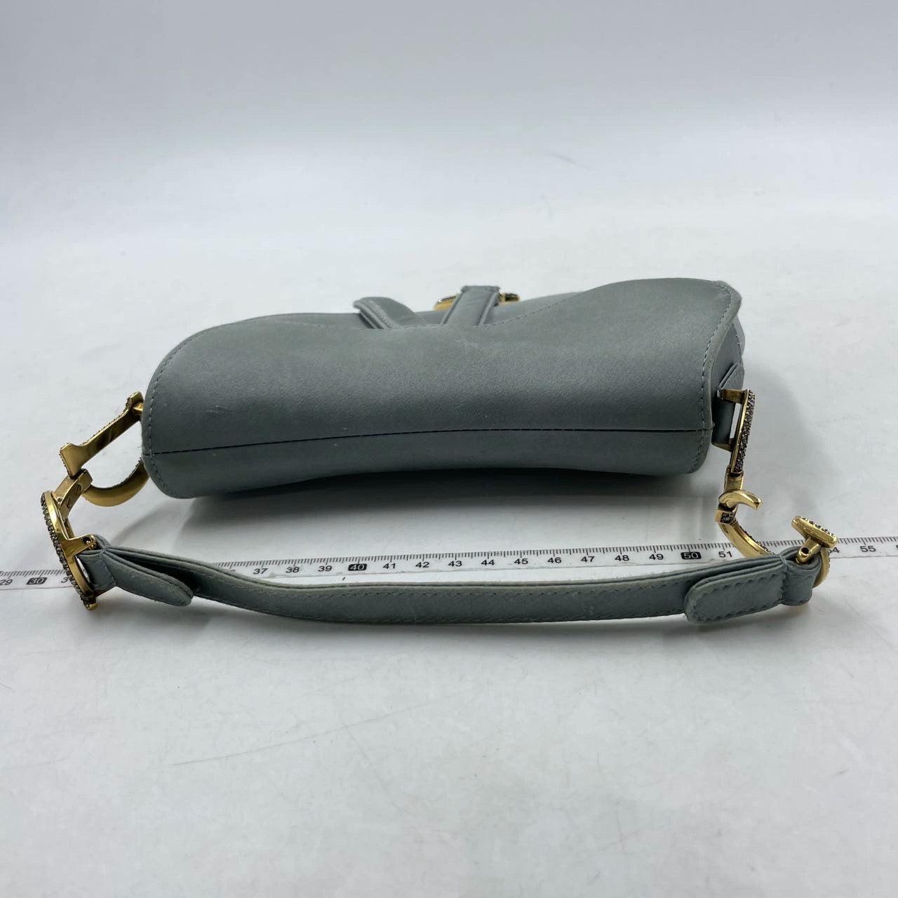 Dior Saddle Mini Silk Blue Grey with Crystal Embedded Buckles 2