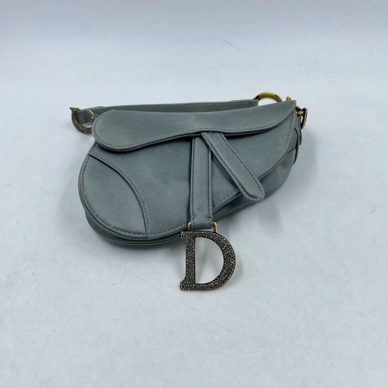 Dior Saddle Mini Silk Blue Grey with Crystal Embedded Buckles 3