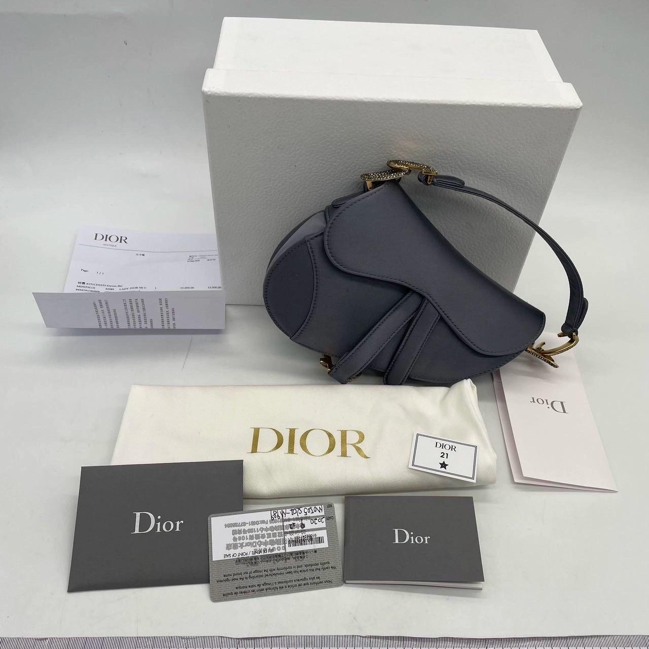 Dior Saddle Mini Silk Blue Grey with Crystal Embedded Buckles en vente 5