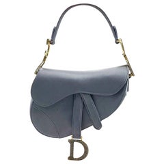 Dior Saddle Mini Silk Blue Grey with Crystal Embedded Buckles