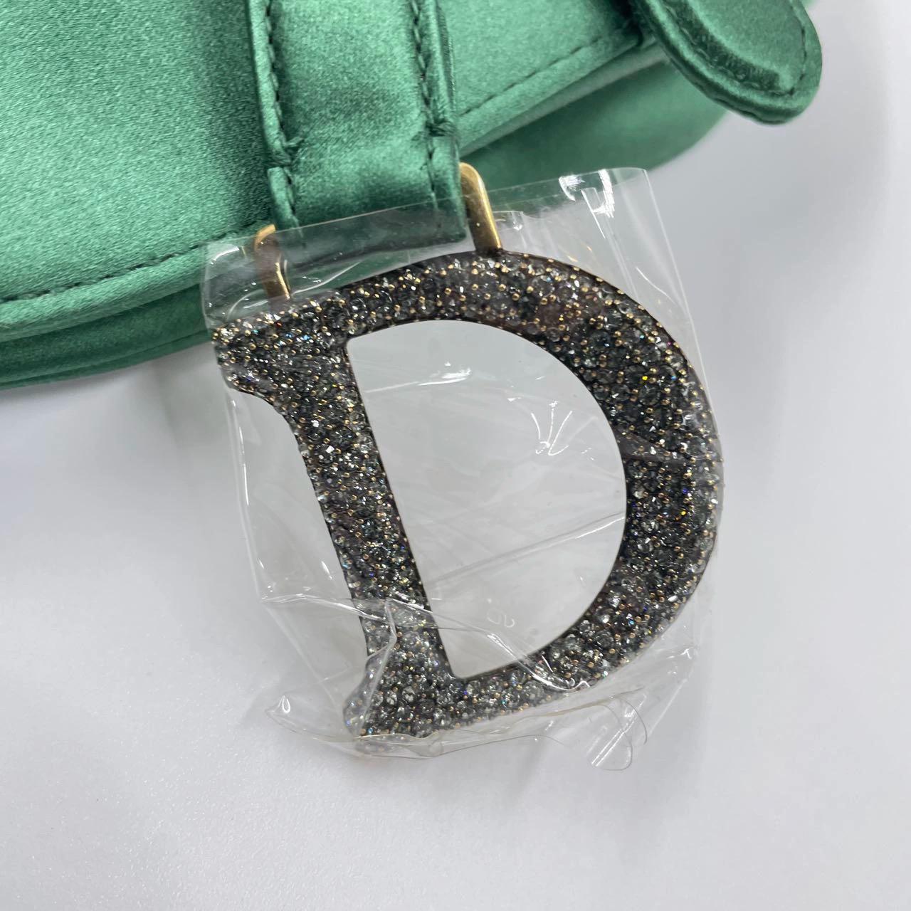 Dior Saddle Mini Silk Emerald Green with crystals For Sale 12