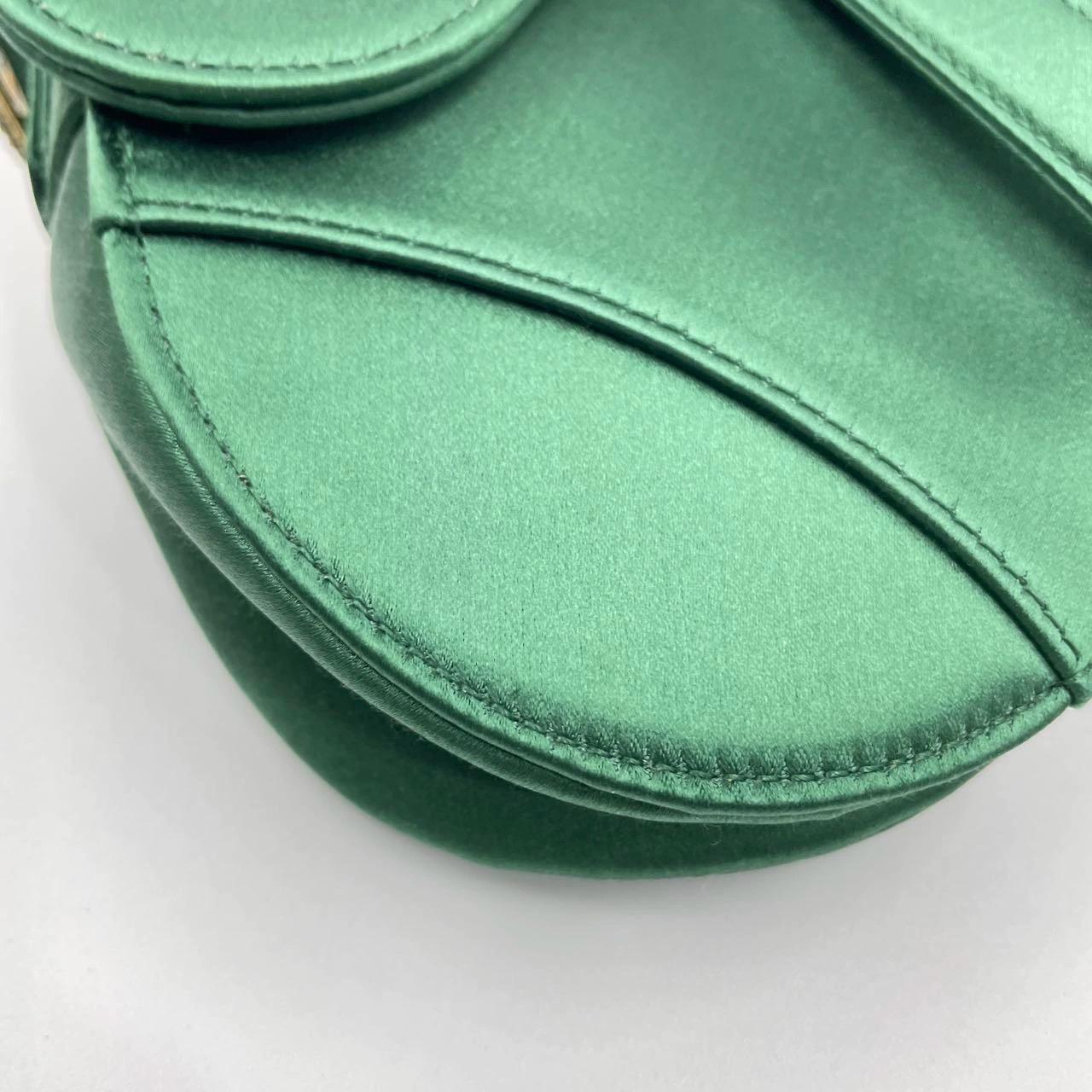 Dior Saddle Mini Silk Emerald Green with crystals For Sale 13