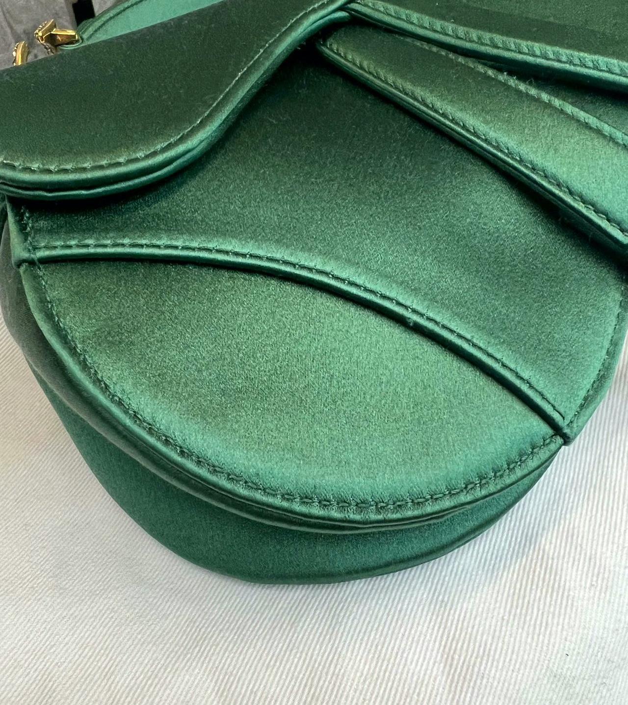 Dior Saddle Mini Silk Emerald Green with crystals For Sale 16