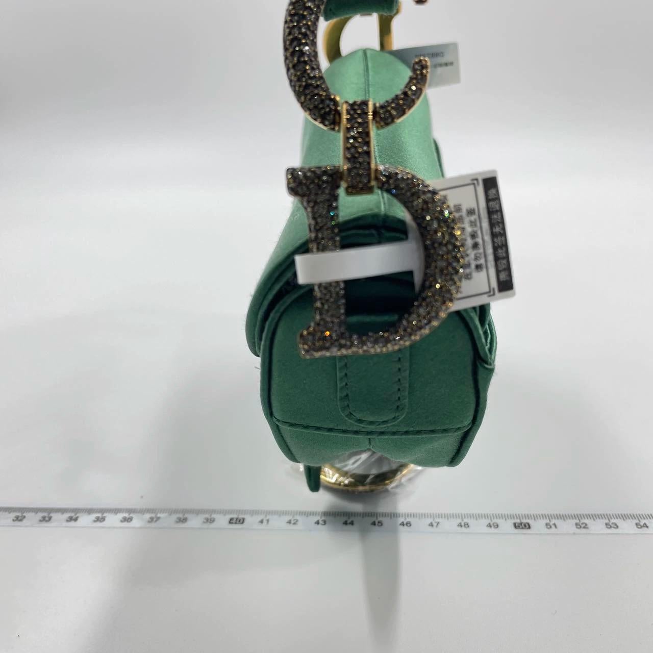 Dior Saddle Mini Silk Emerald Green with crystals In New Condition For Sale In AUBERVILLIERS, FR