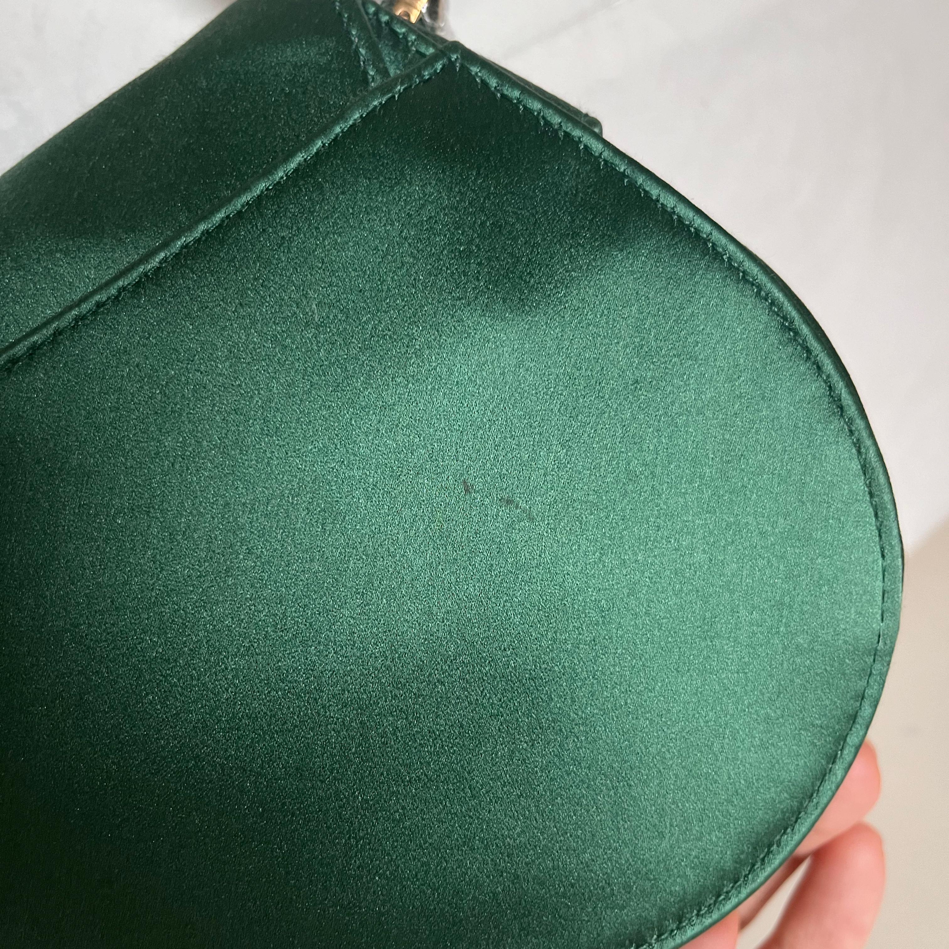 Dior Saddle Mini Silk Emerald Green with crystals In Excellent Condition In AUBERVILLIERS, FR