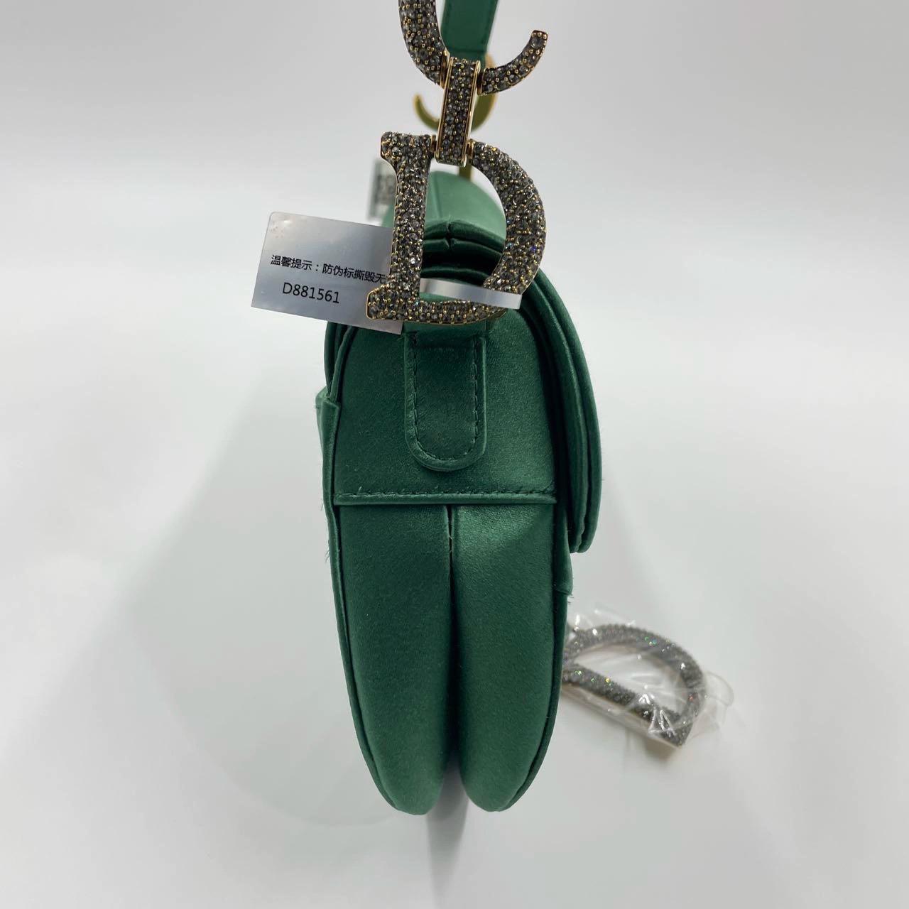 Dior Saddle Mini Silk Emerald Green with crystals For Sale 1