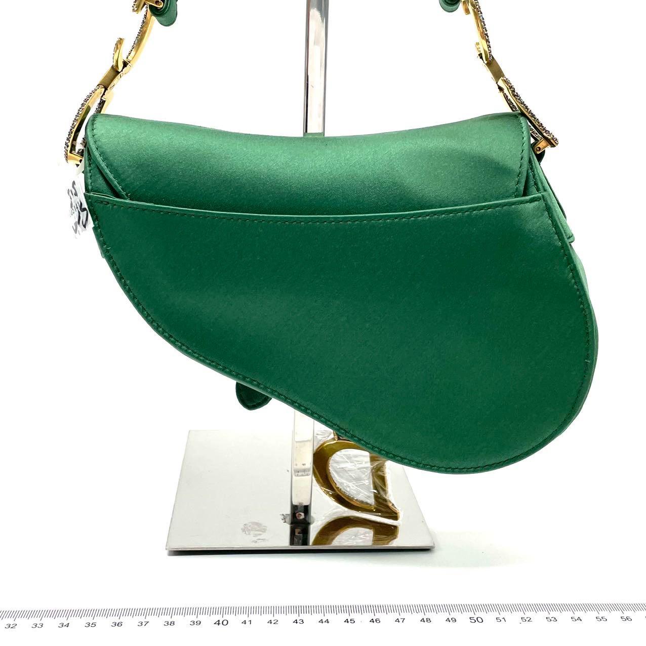 Dior Saddle Mini Silk Emerald Green with crystals 1
