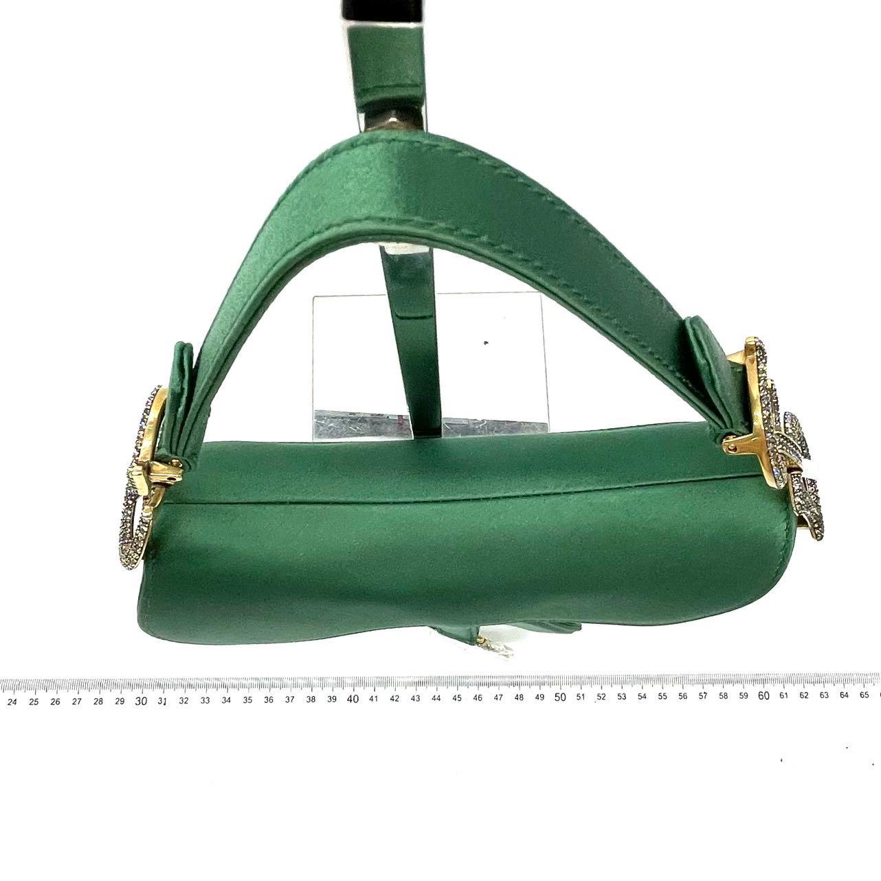 Dior Saddle Mini Silk Emerald Green with crystals 2