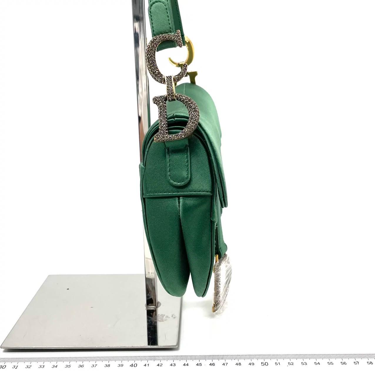 Dior Saddle Mini Silk Emerald Green with crystals 4