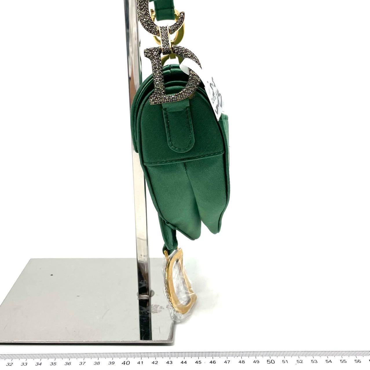 Dior Saddle Mini Silk Emerald Green with crystals 5