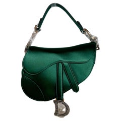 Dior Saddle Mini Silk Emerald Green with crystals