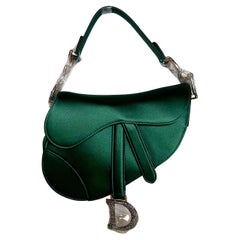 Dior Saddle Mini Silk Emerald Green with crystals