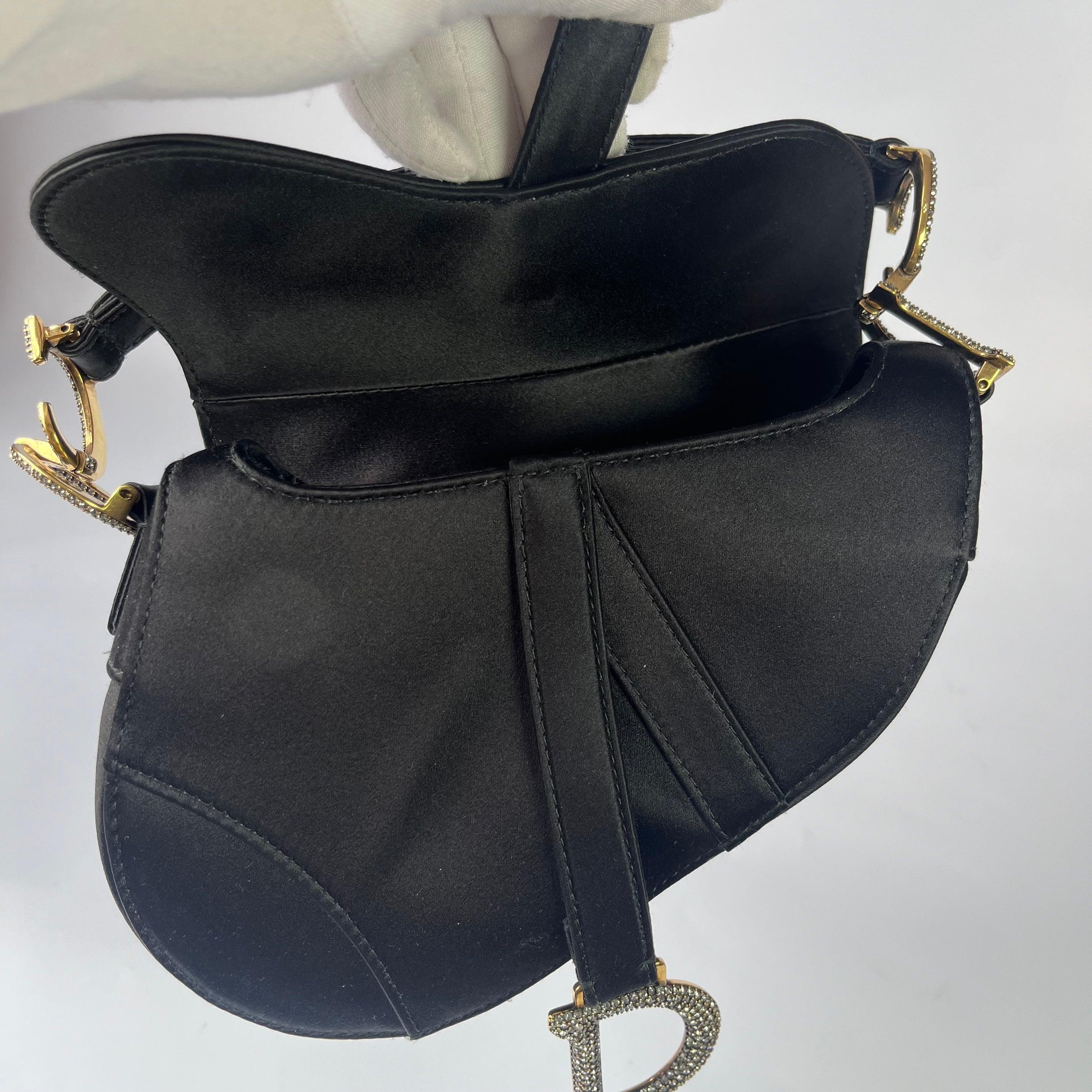 Dior Saddle Mini Silk Handbag Black with crystals 6