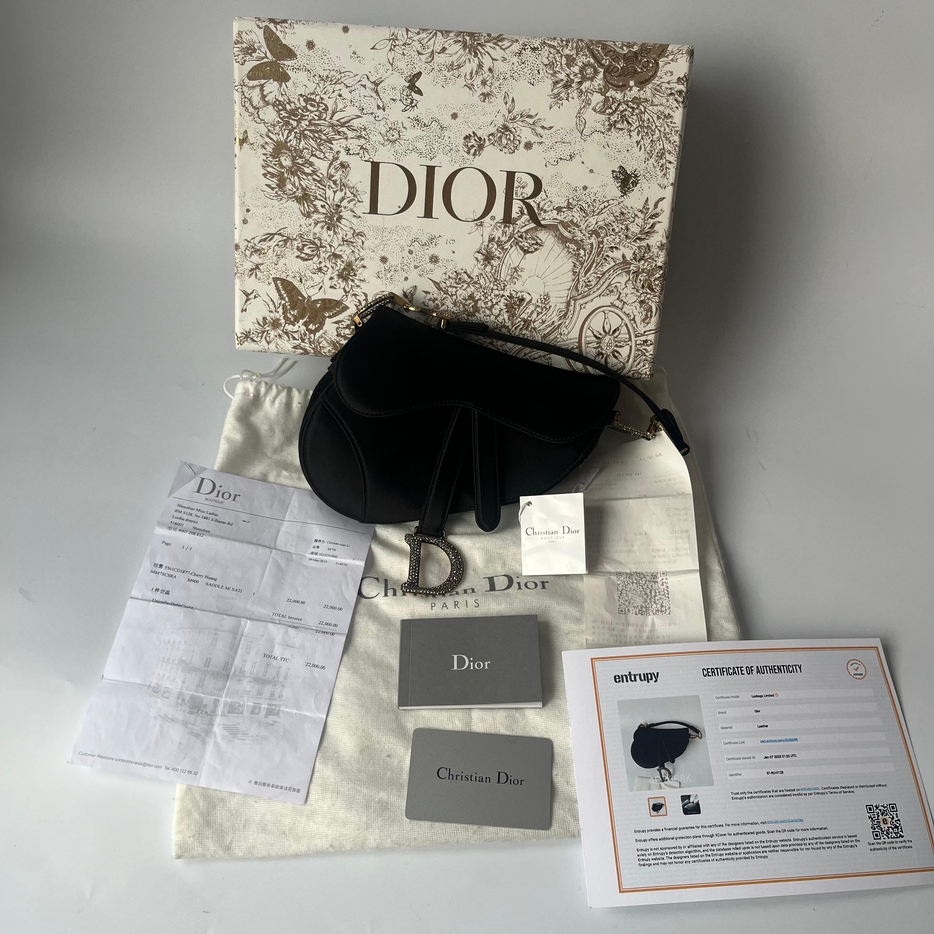 Dior Saddle Mini Silk Handbag Black with crystals 6