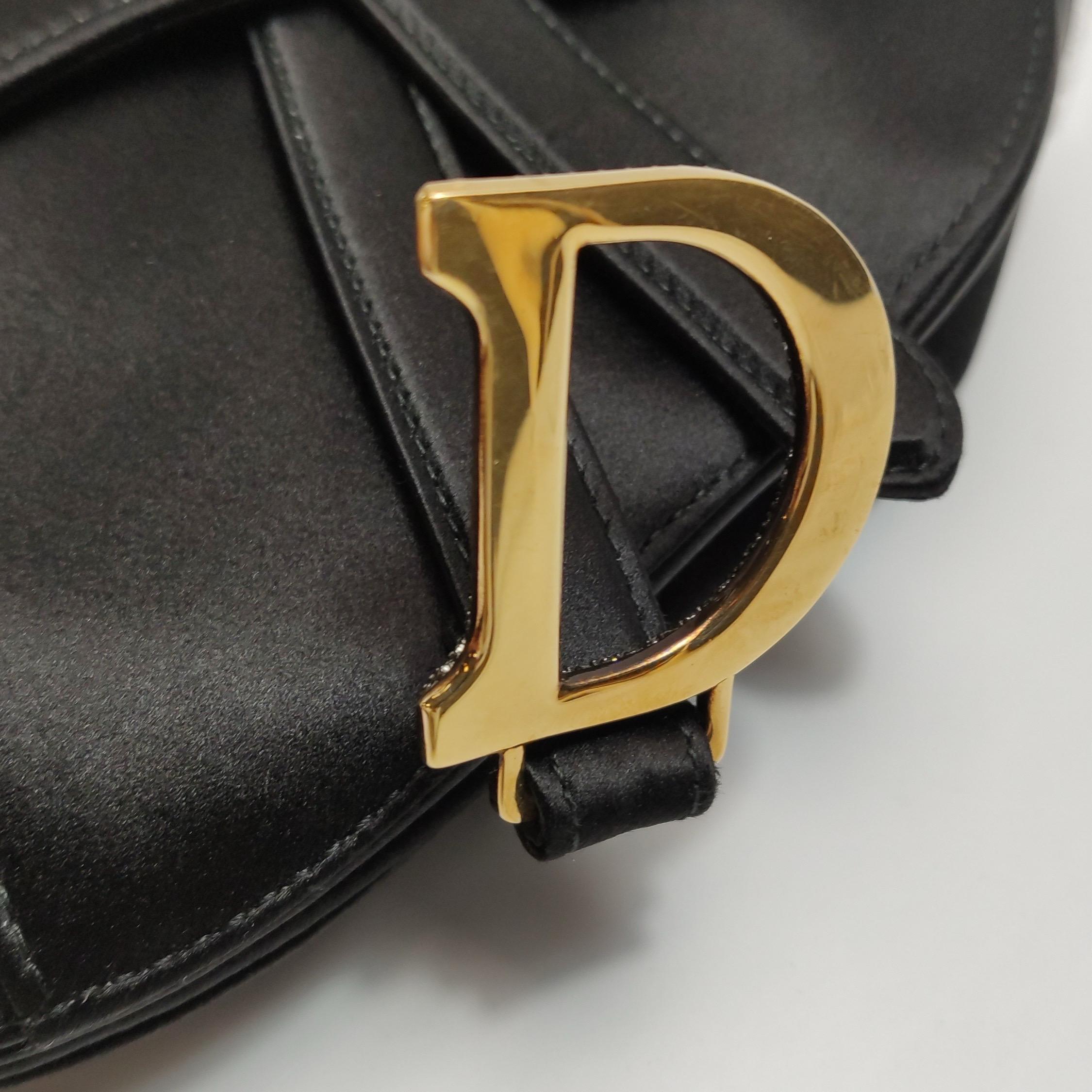 Dior Saddle Mini Silk Handbag Black with crystals For Sale 6