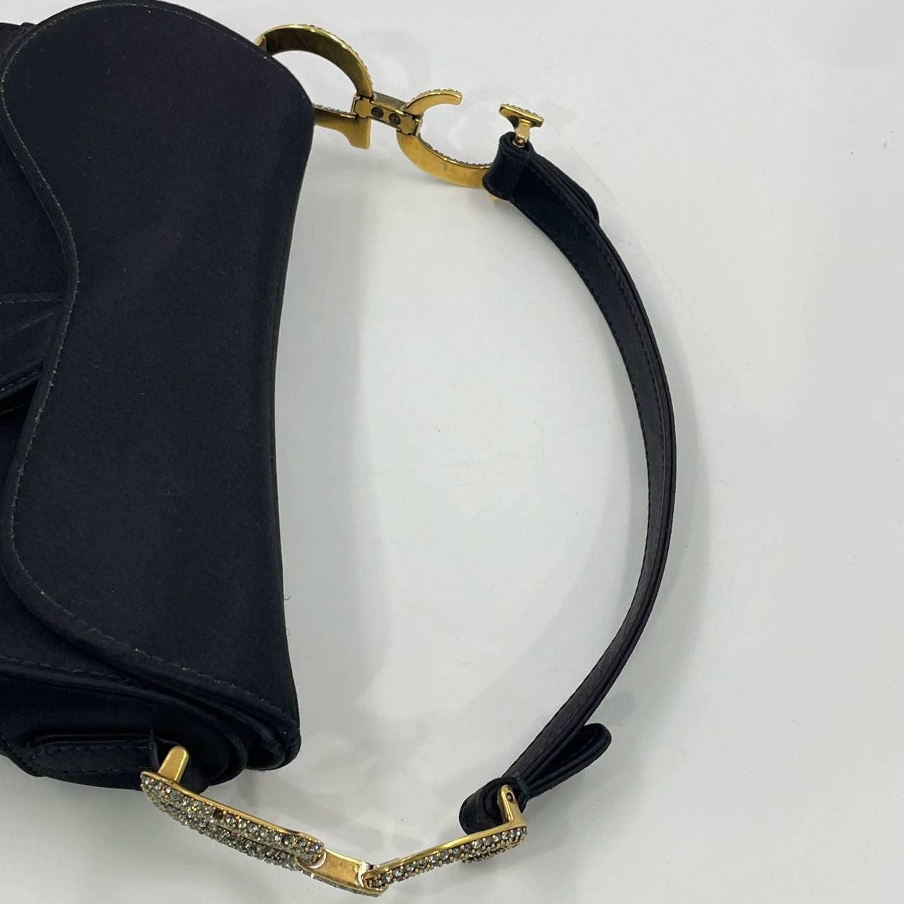 Dior Saddle Mini Silk Handbag Black with crystals For Sale 7