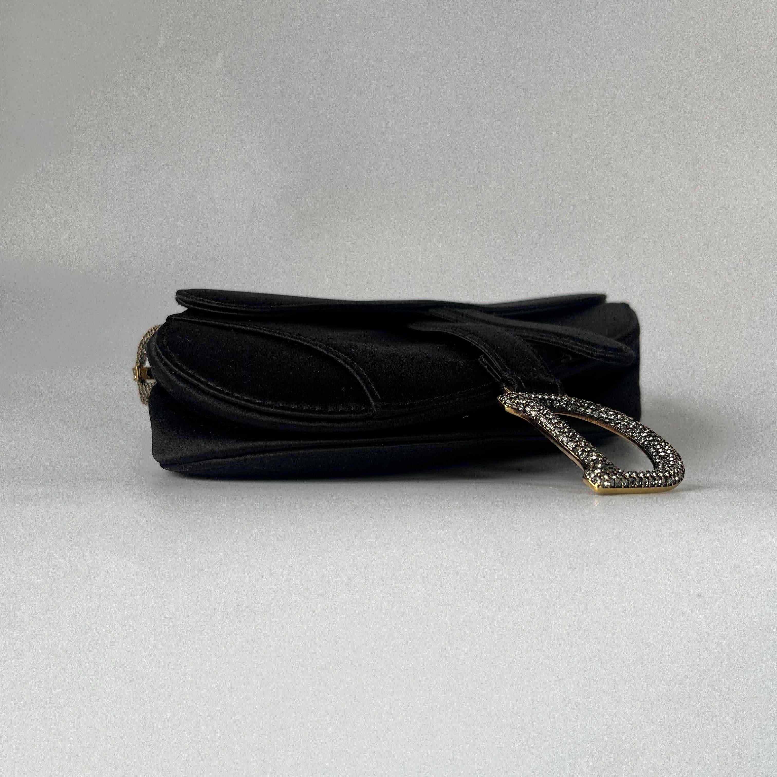Dior Saddle Mini Silk Handbag Black with crystals 7
