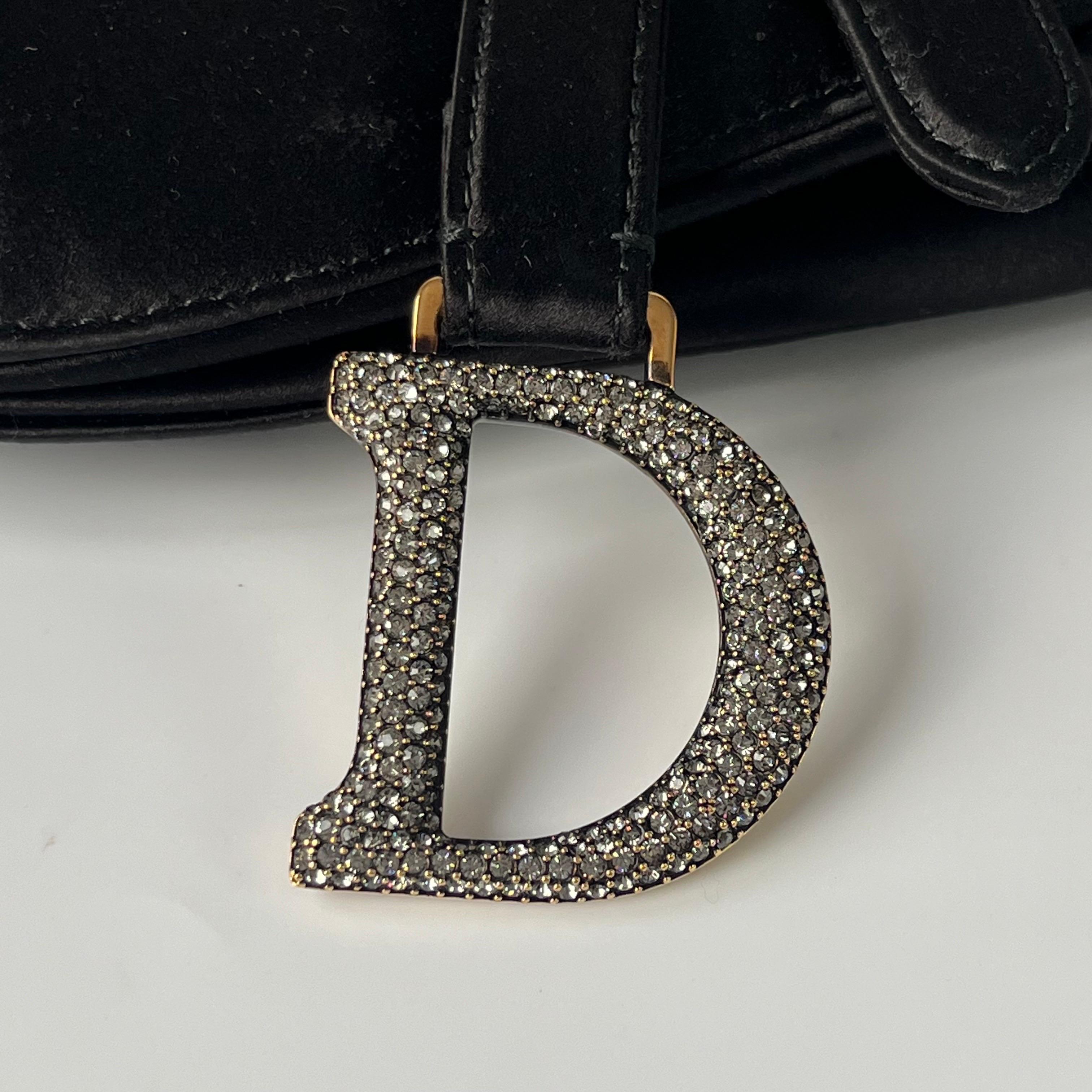 Dior Saddle Mini Silk Handbag Black with crystals 9