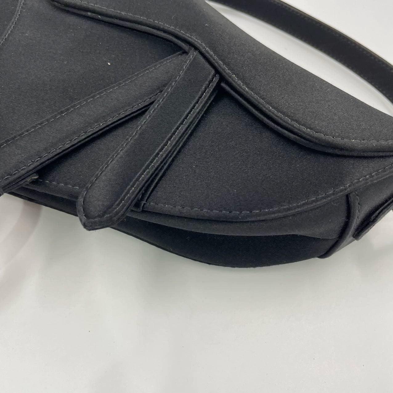 Dior Saddle Mini Silk Handbag Black with crystals For Sale 10