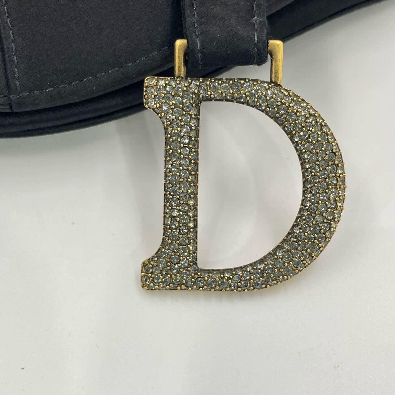 Dior Saddle Mini Silk Handbag Black with crystals For Sale 11