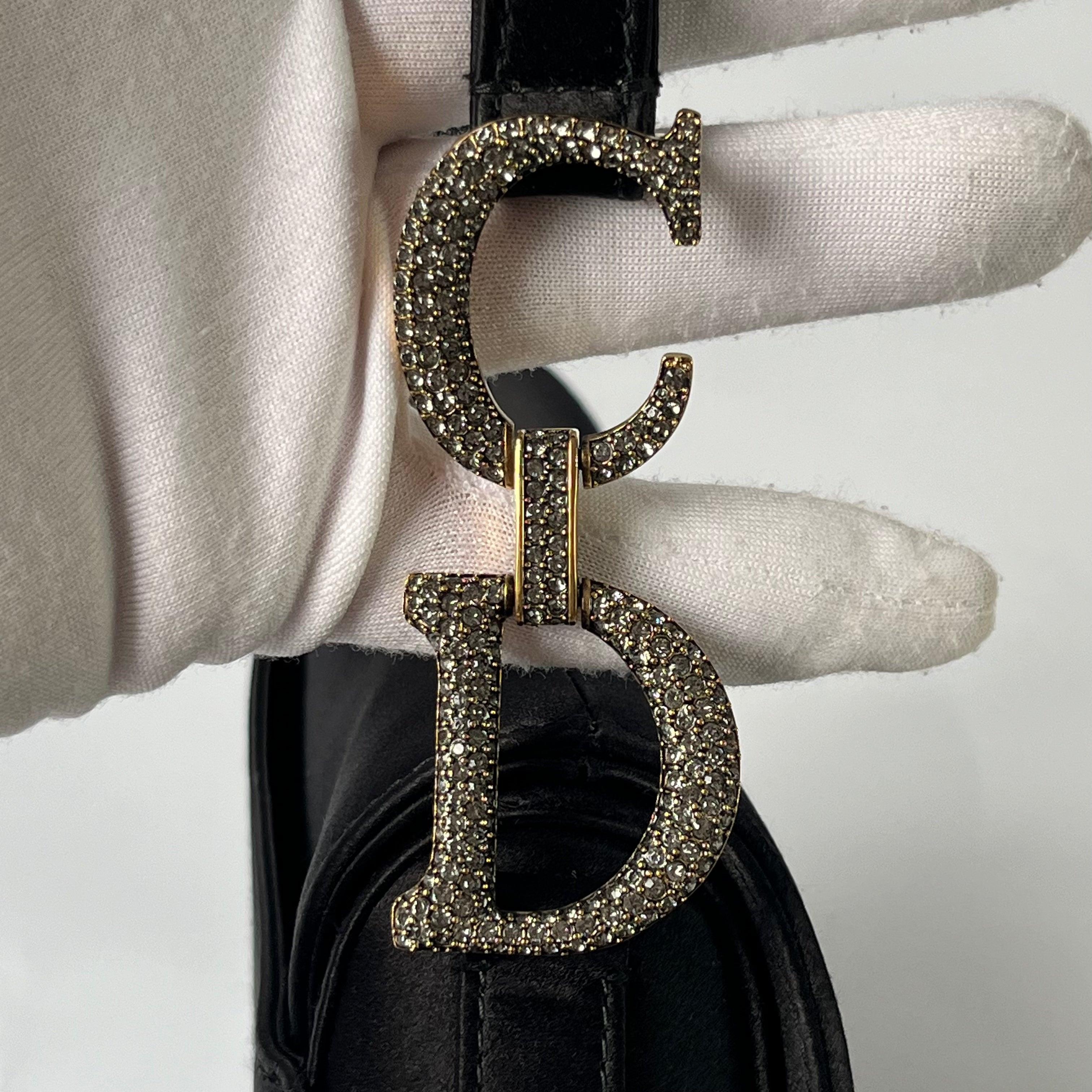 Dior Saddle Mini Silk Handbag Black with crystals 11