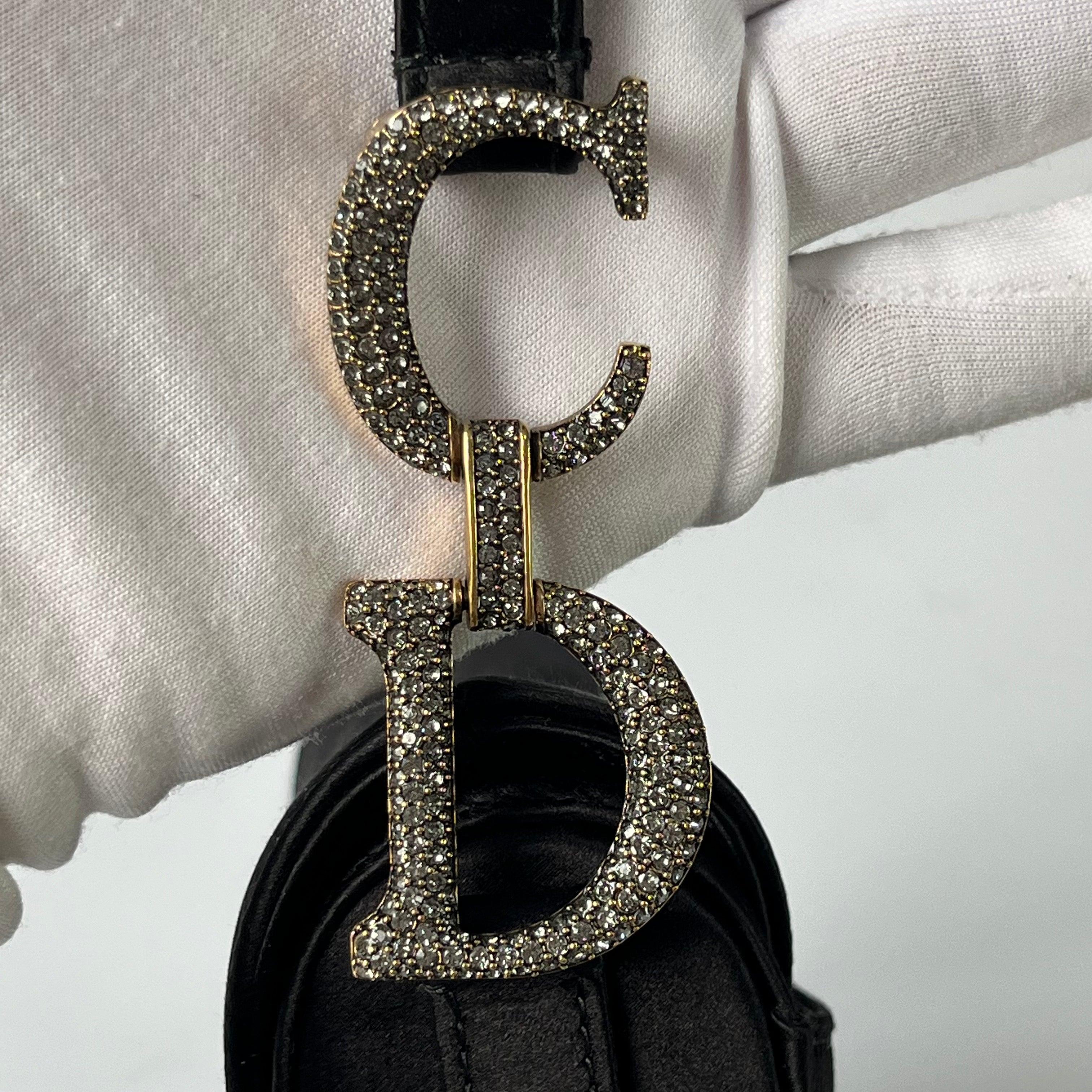 Dior Saddle Mini Silk Handbag Black with crystals 12