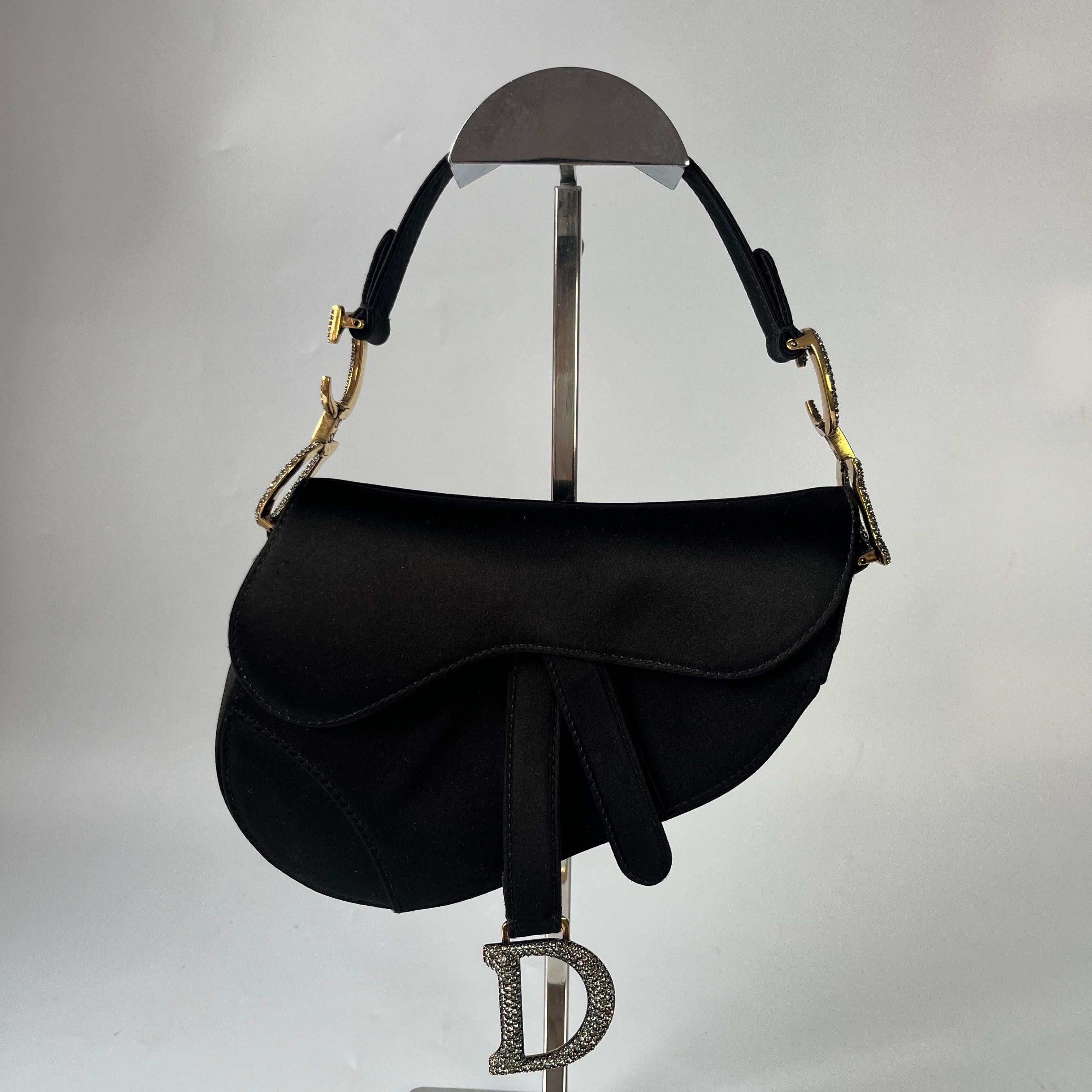 Dior Saddle Mini Silk Handbag Black with crystals 12