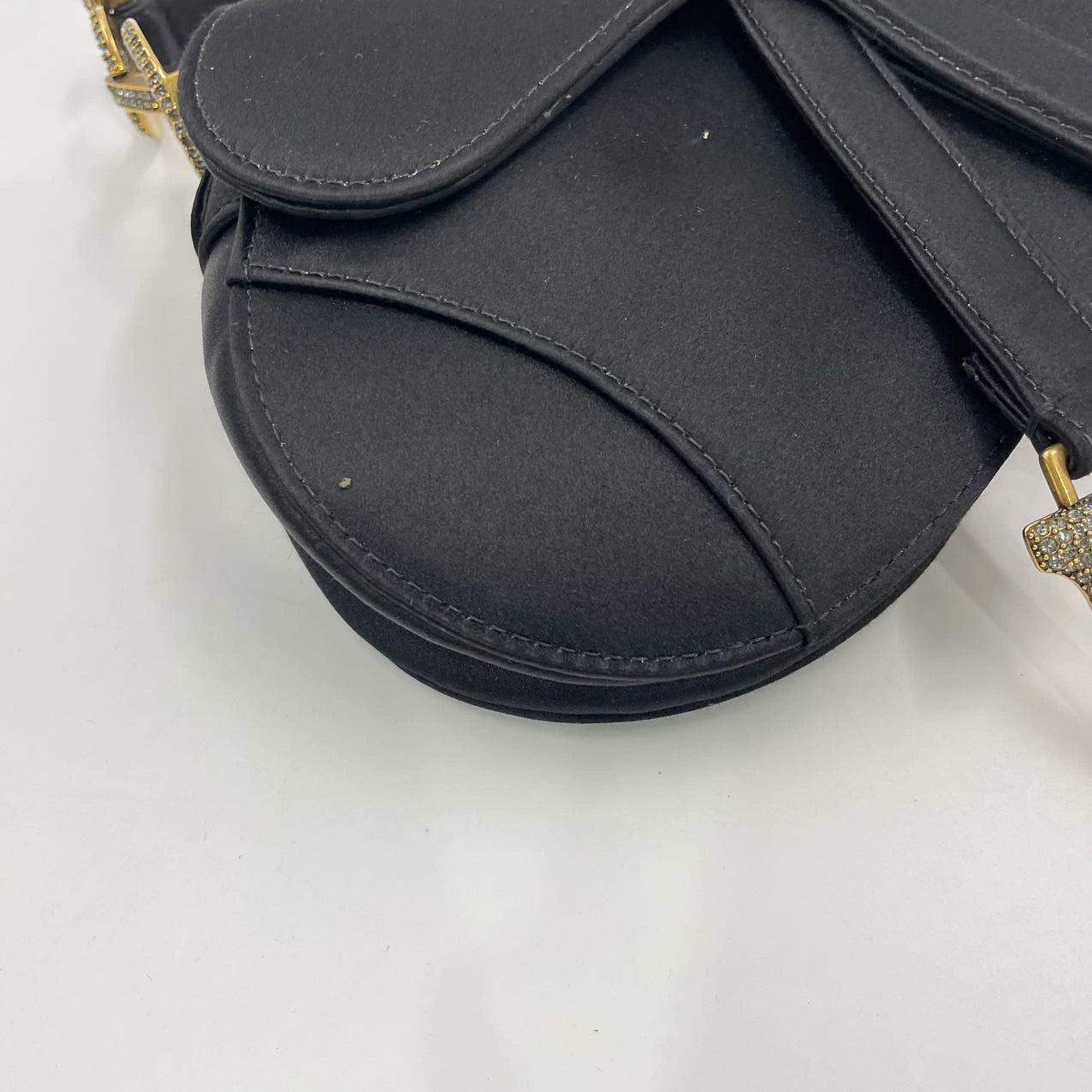 Dior Saddle Mini Silk Handbag Black with crystals For Sale 13