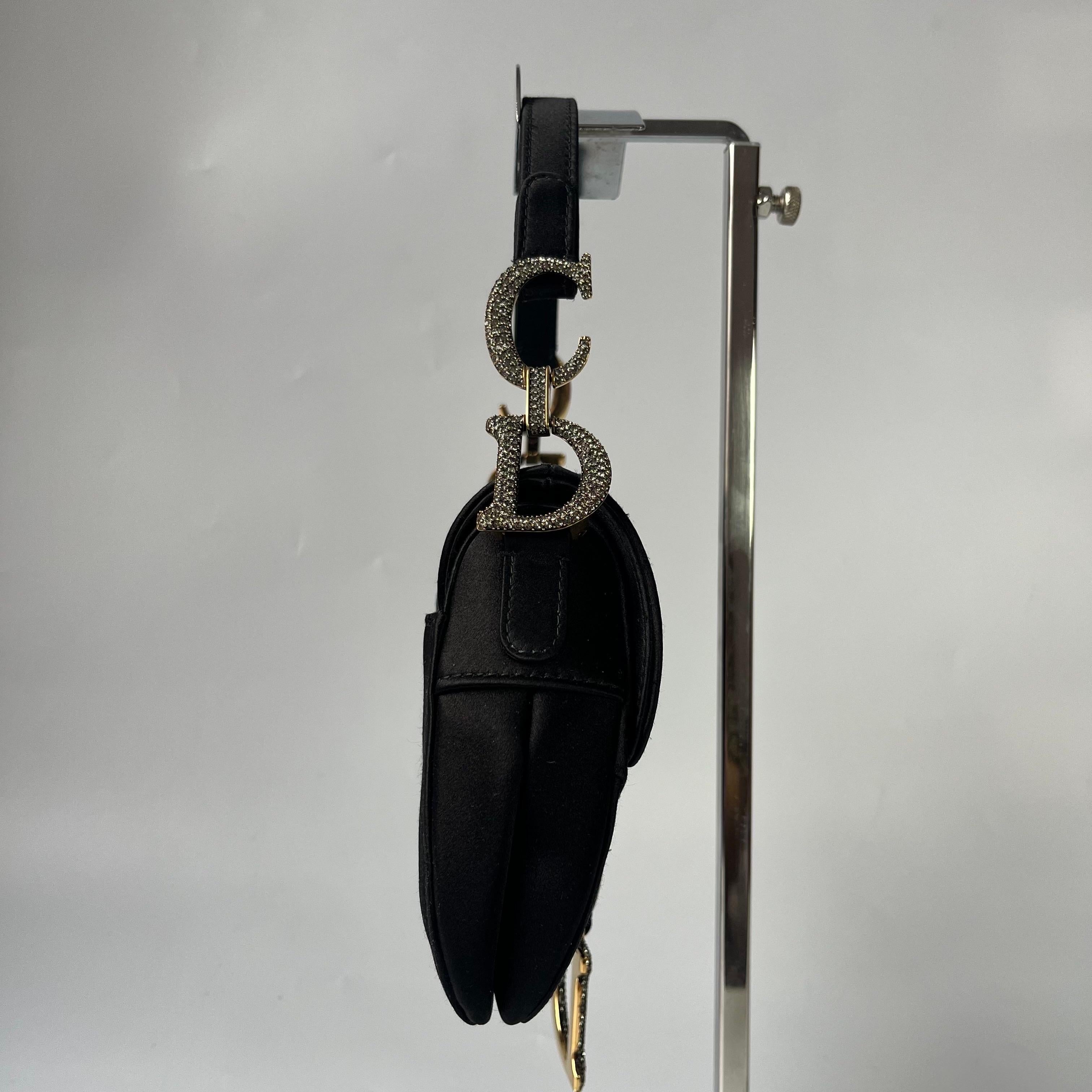 Dior Saddle Mini Silk Handbag Black with crystals 13