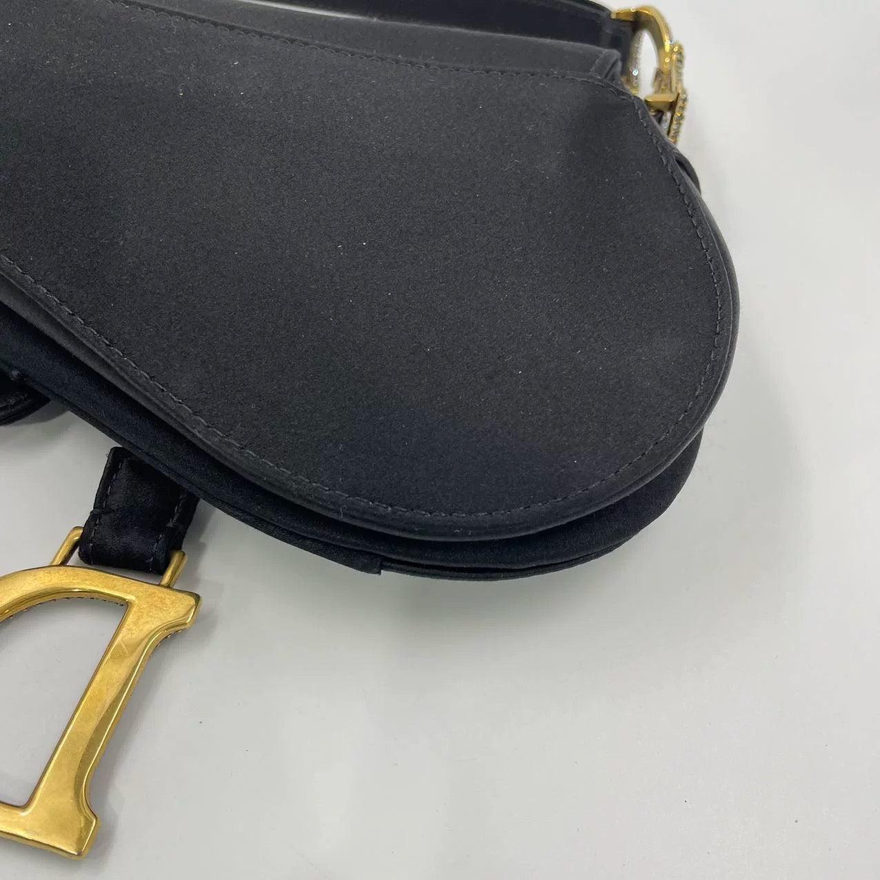 Dior Saddle Mini Silk Handbag Black with crystals For Sale 14