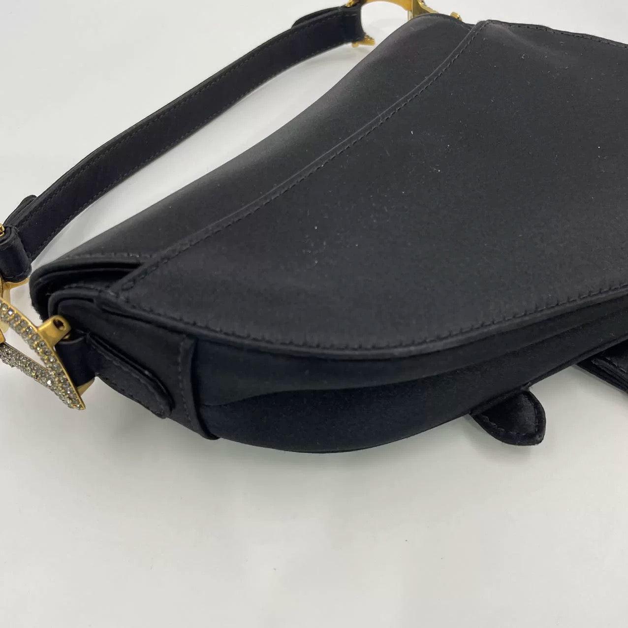 Dior Saddle Mini Silk Handbag Black with crystals For Sale 15