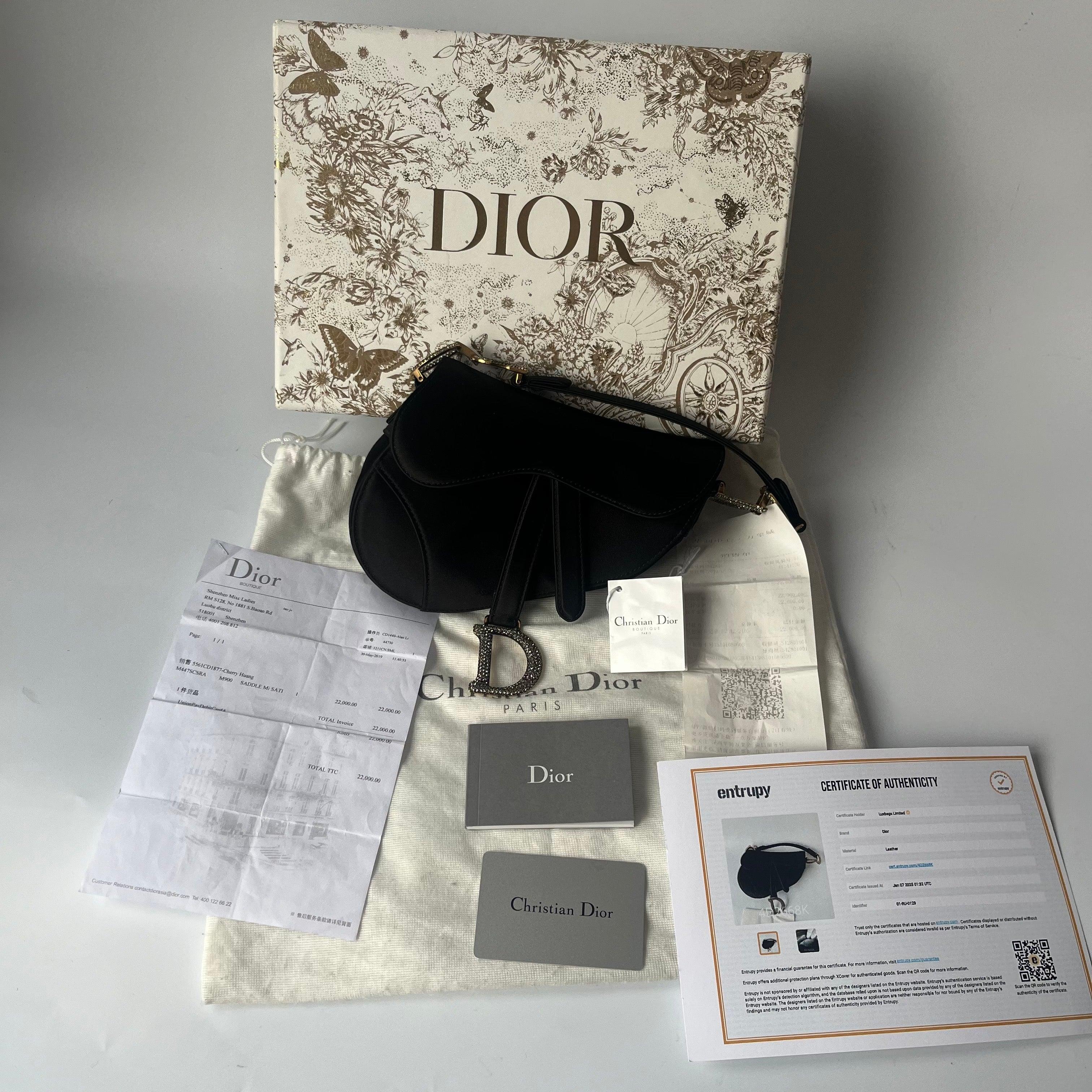 Dior Saddle Mini Silk Handbag Black with crystals In Good Condition In AUBERVILLIERS, FR