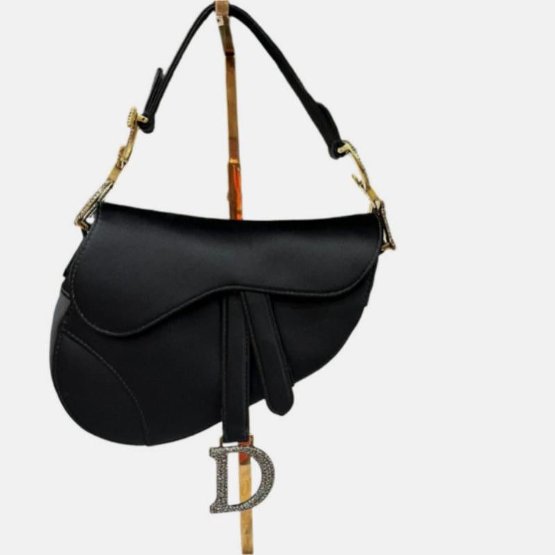 Dior Saddle Mini Silk Handbag Black with crystals In Excellent Condition In AUBERVILLIERS, FR
