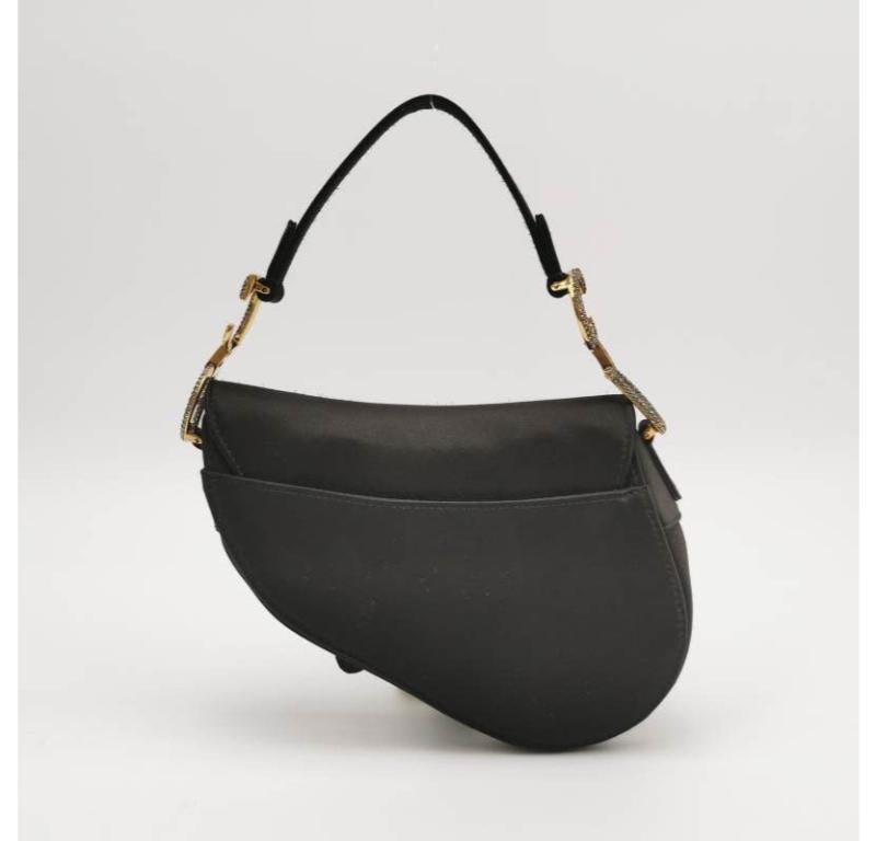 Dior Saddle Mini Silk Handbag Black with crystals In Good Condition In AUBERVILLIERS, FR