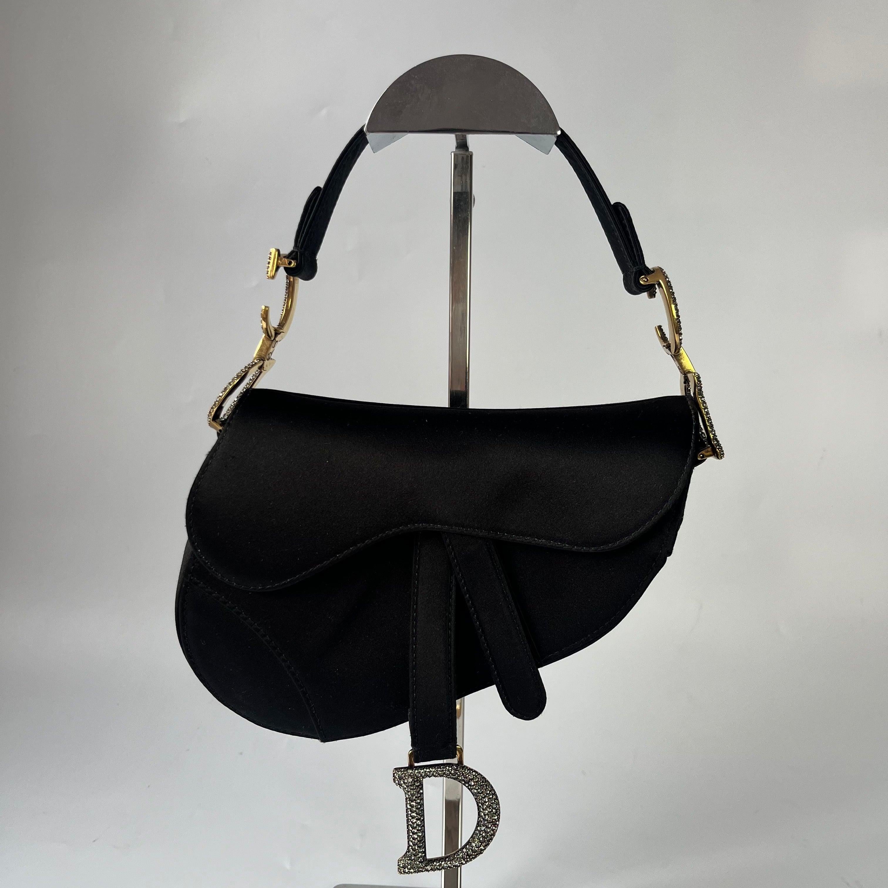Women's Dior Saddle Mini Silk Handbag Black with crystals