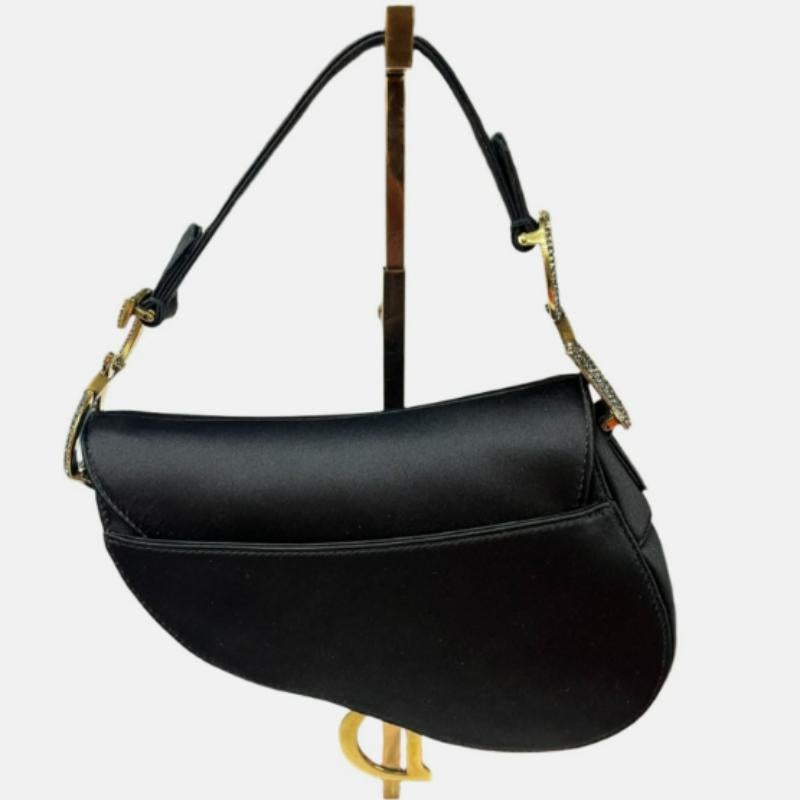 Women's Dior Saddle Mini Silk Handbag Black with crystals