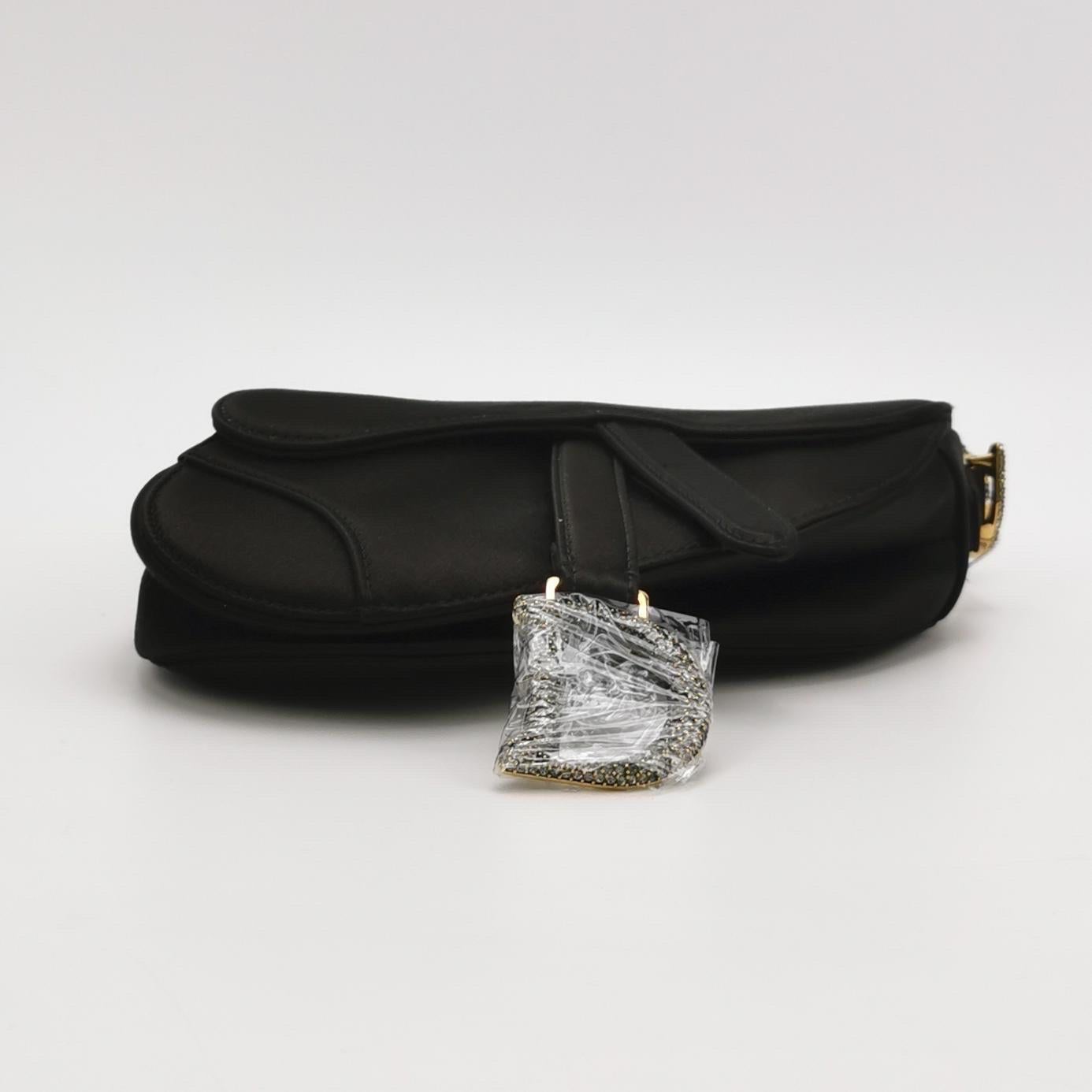Women's Dior Saddle Mini Silk Handbag Black with crystals For Sale