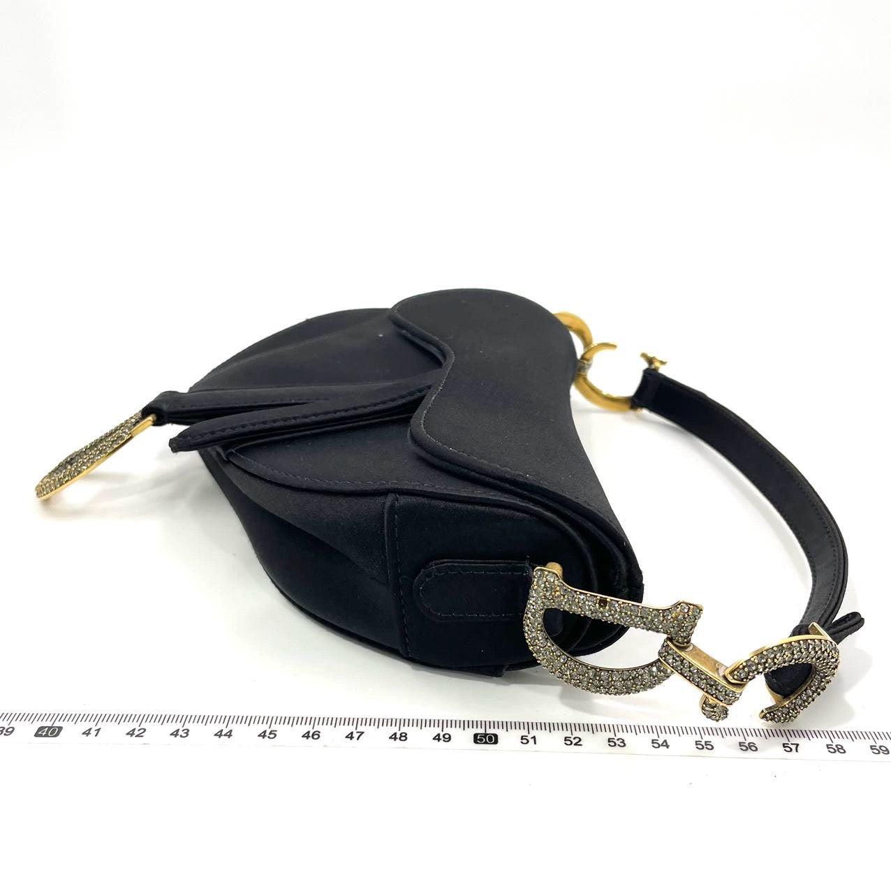 Dior Saddle Mini Silk Handbag Black with crystals For Sale 1