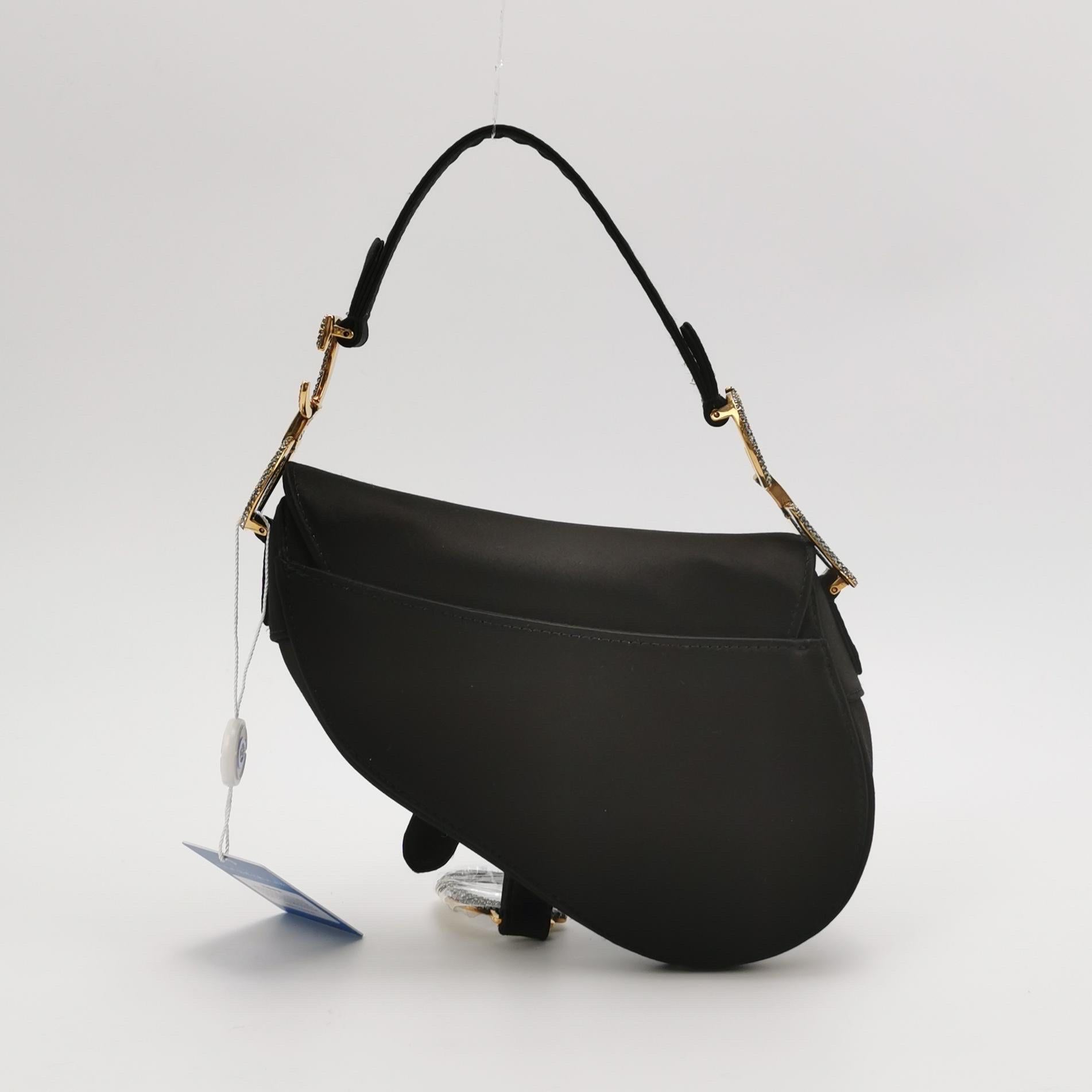 Dior Saddle Mini Silk Handbag Black with crystals For Sale 1