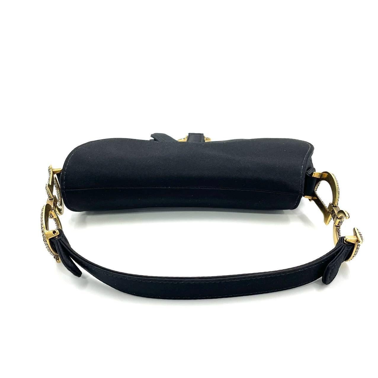 Dior Saddle Mini Silk Handbag Black with crystals For Sale 2