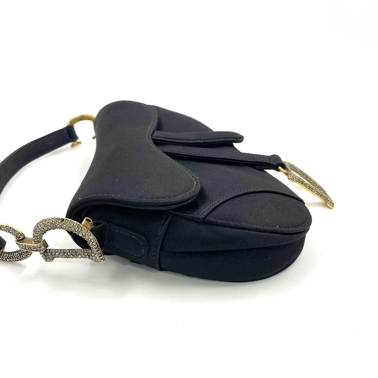 Dior Saddle Mini Silk Handbag Black with crystals For Sale 3