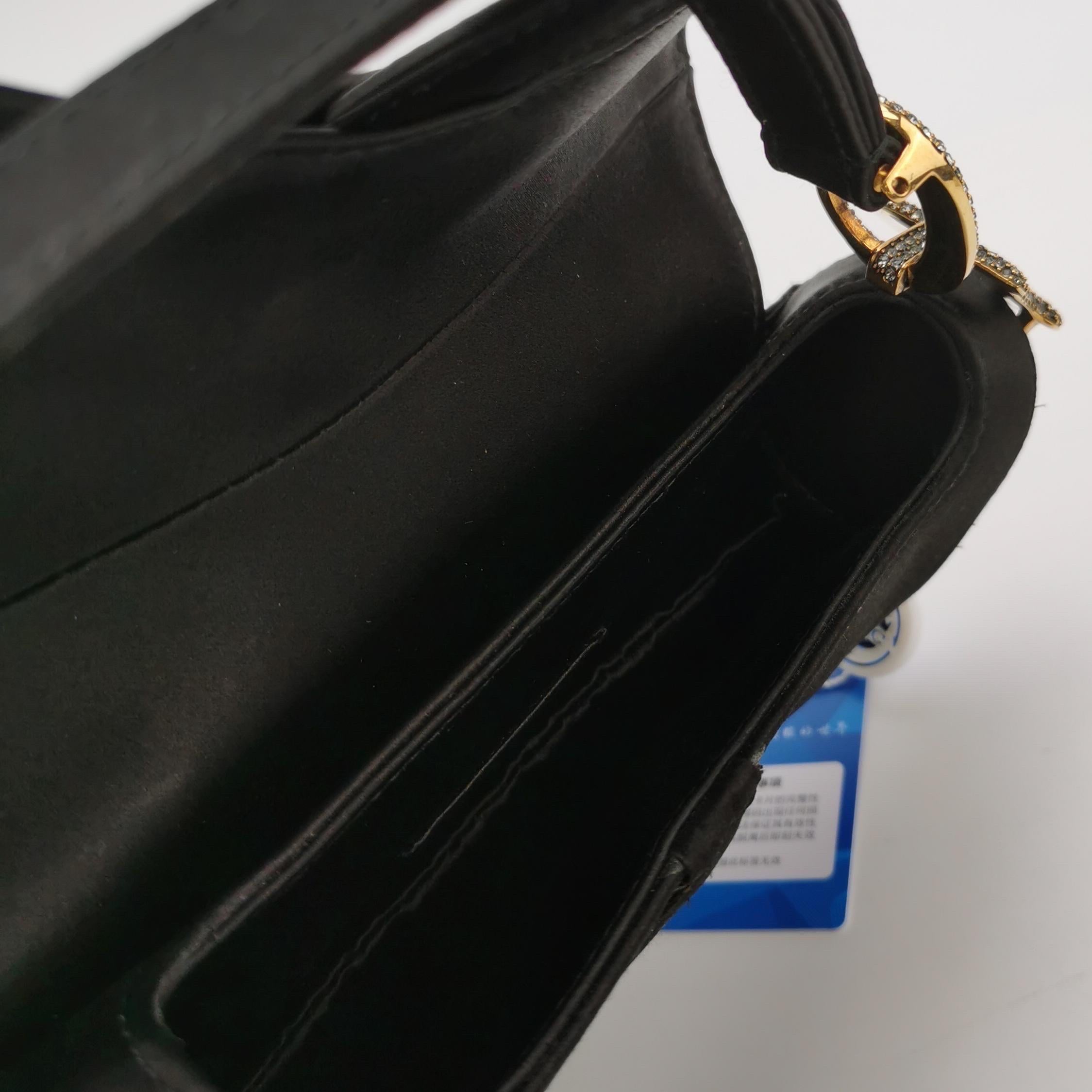 Dior Saddle Mini Silk Handbag Black with crystals For Sale 3