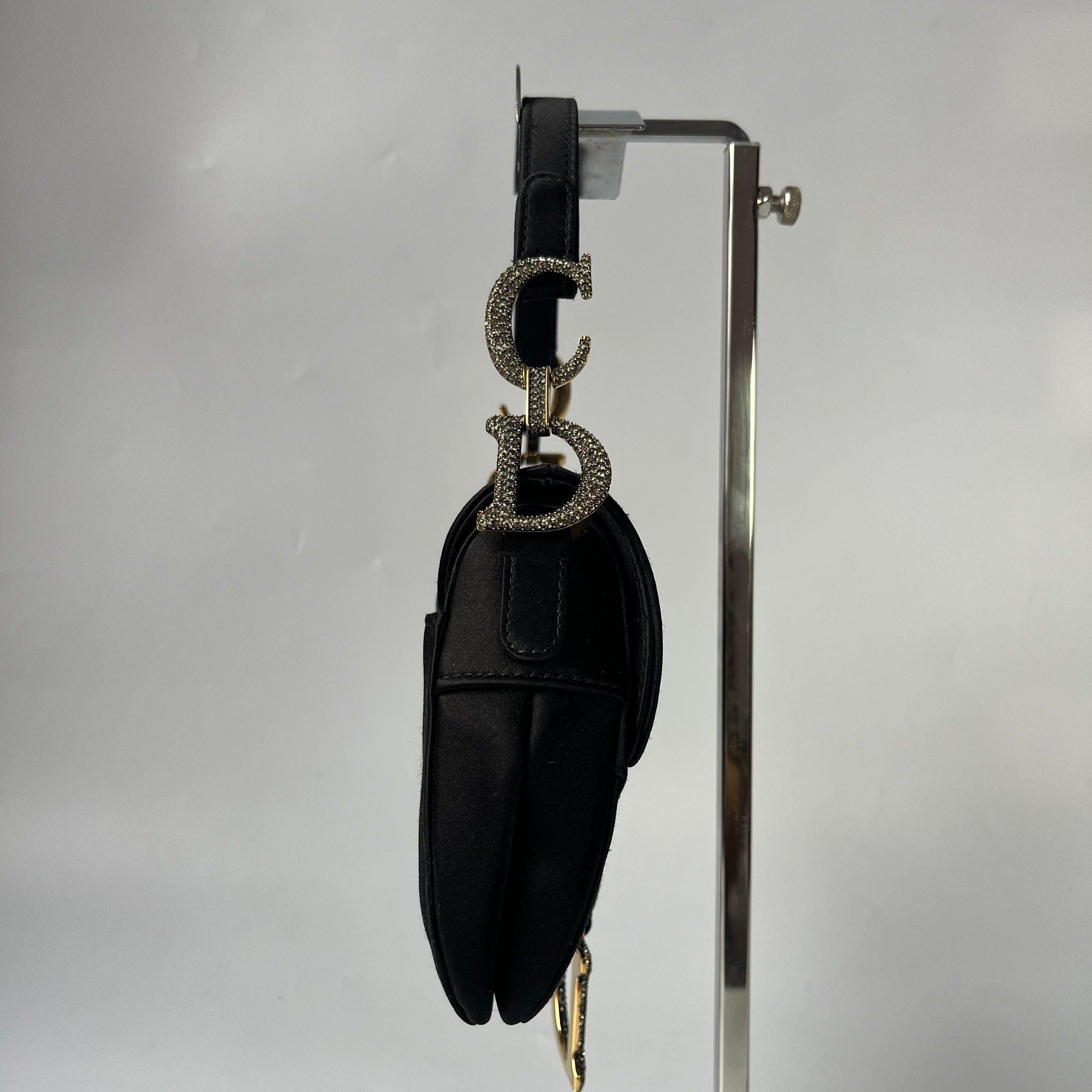 Dior Saddle Mini Silk Handbag Black with crystals 4