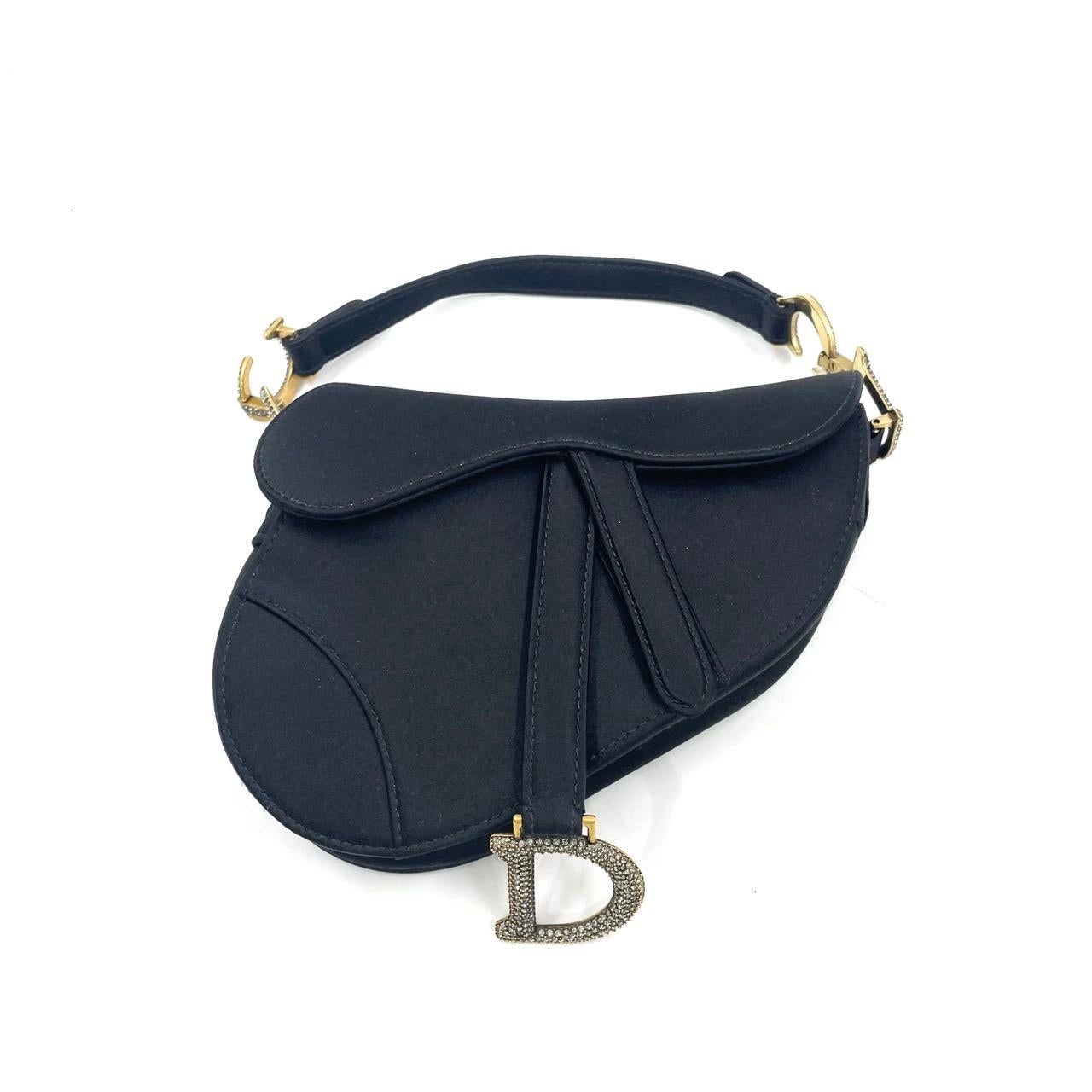 Dior Saddle Mini Silk Handbag Black with crystals