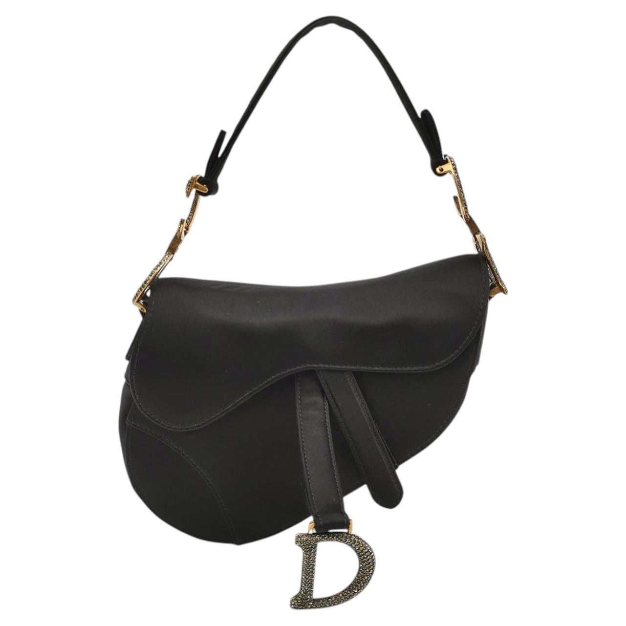 Dior Saddle Mini Borsa in seta nera con cristalli