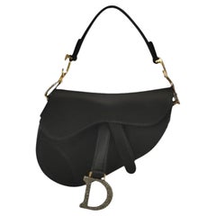 Dior Saddle Mini Silk Handbag Black with crystals